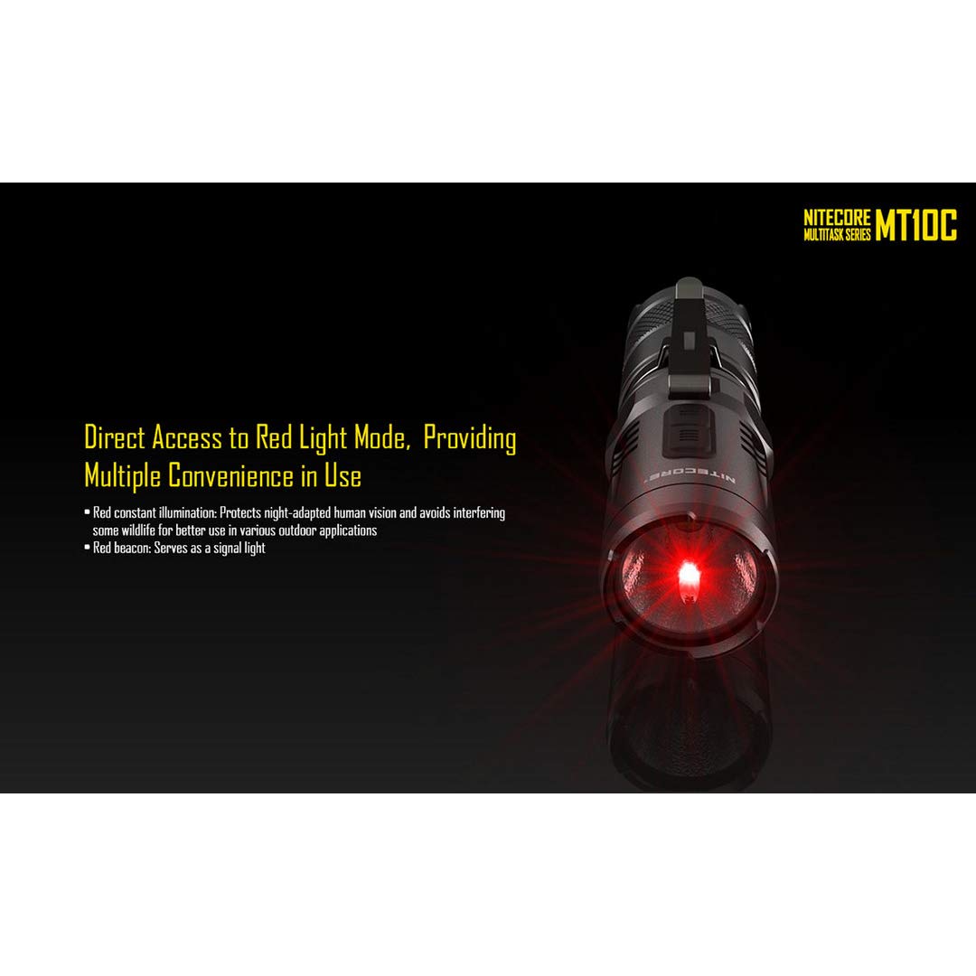 Nitecore MT10C 920 Lumen Tactical Flashlight with Red Light - Rechargeable, Includes 2 Batteries & LumenTac Organizer - Perfect for Camping, Hiking, and Emergency Preparedness