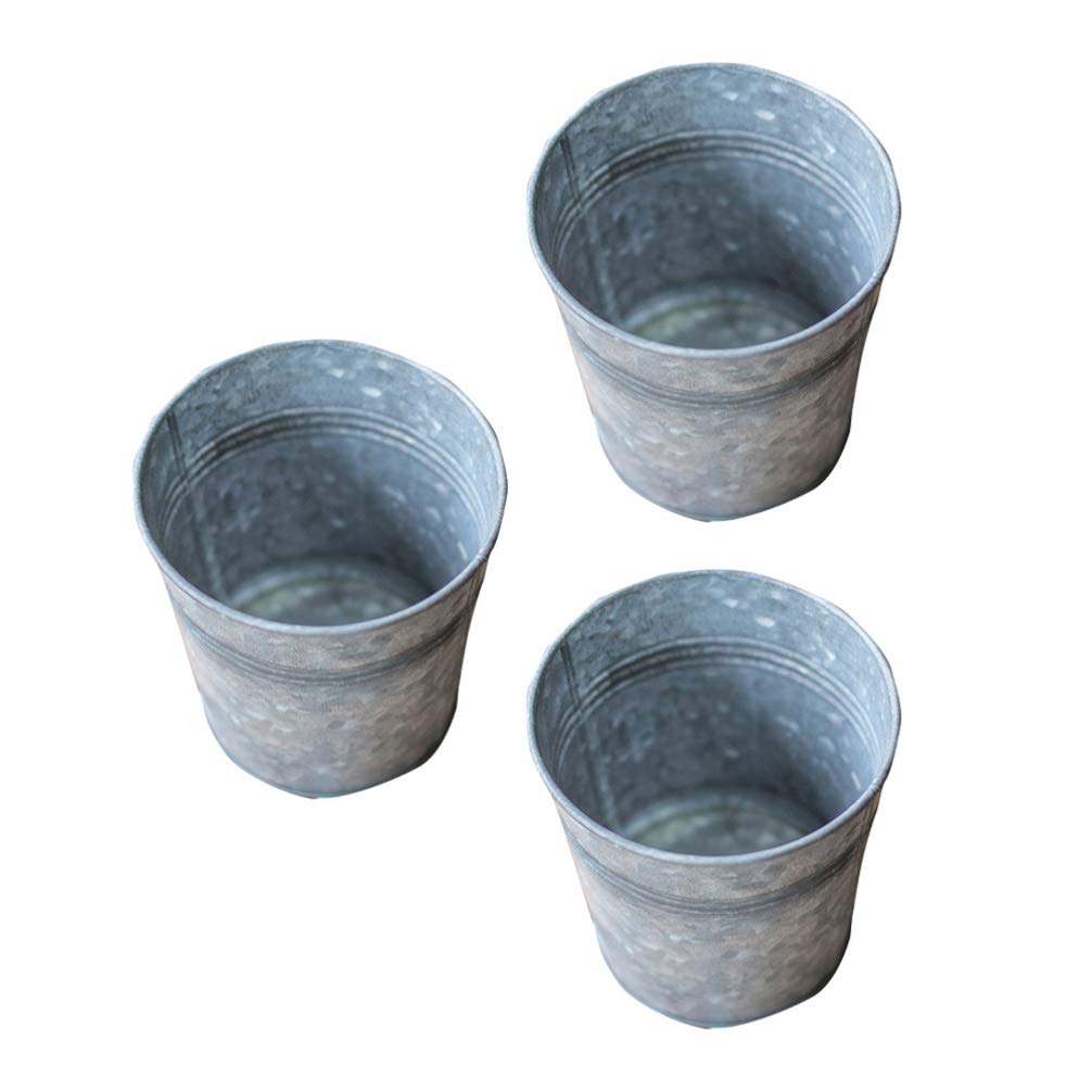 DOITOOL 3-Piece Galvanized Metal Flower Vase Set - Retro Iron Planters, Rustic Tin Bucket Plant Pots for Indoor/Outdoor Decor, Perfect for Farmhouse, Garden, and Patio Arrangements