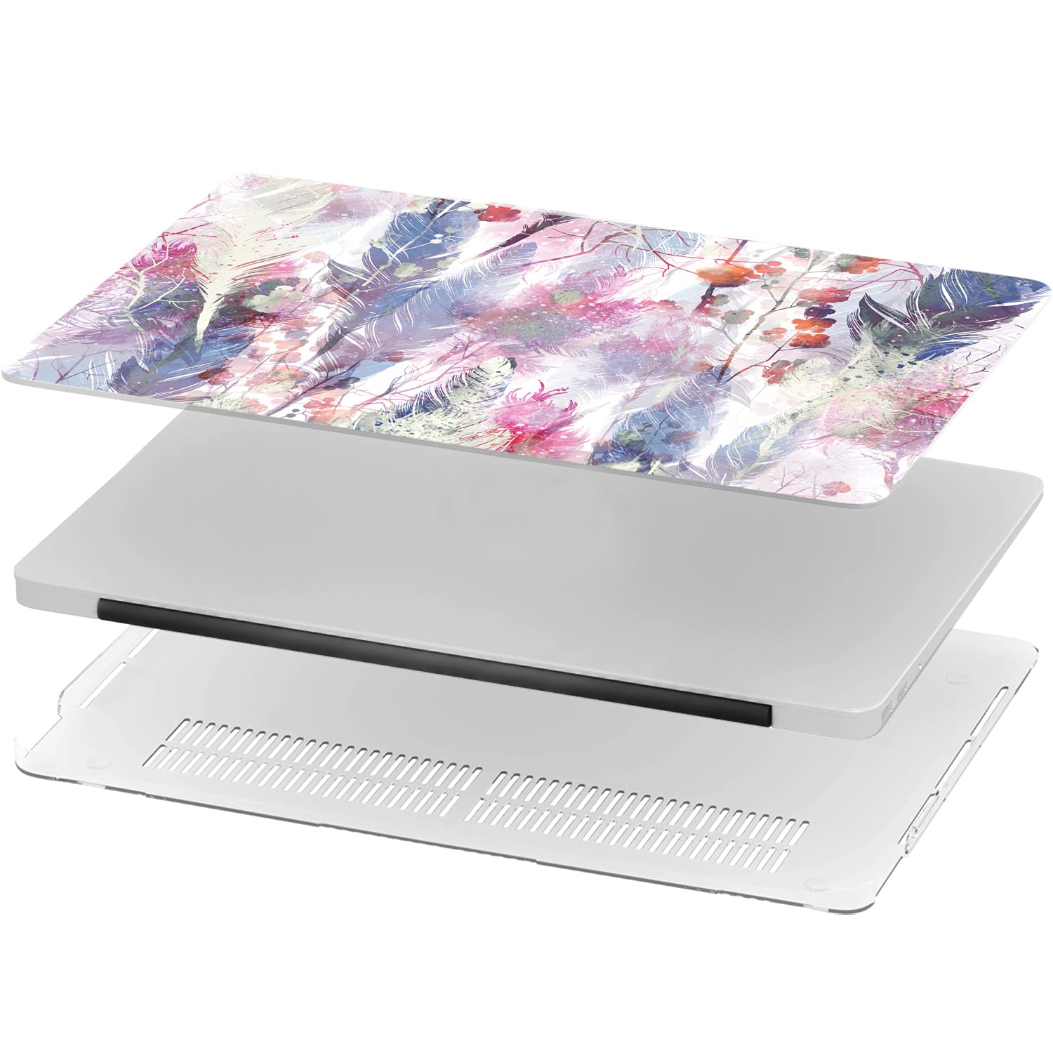 Stylish Watercolor Feather Print Hard Protective Case for MacBook Pro 16/14/15/13 inch & MacBook Air 15/13 inch - Compatible with M3/M2/M1 (2024-2018 Models) | Durable Clear Plastic Cover with Native American Aesthetic Design for Work, School & Travel