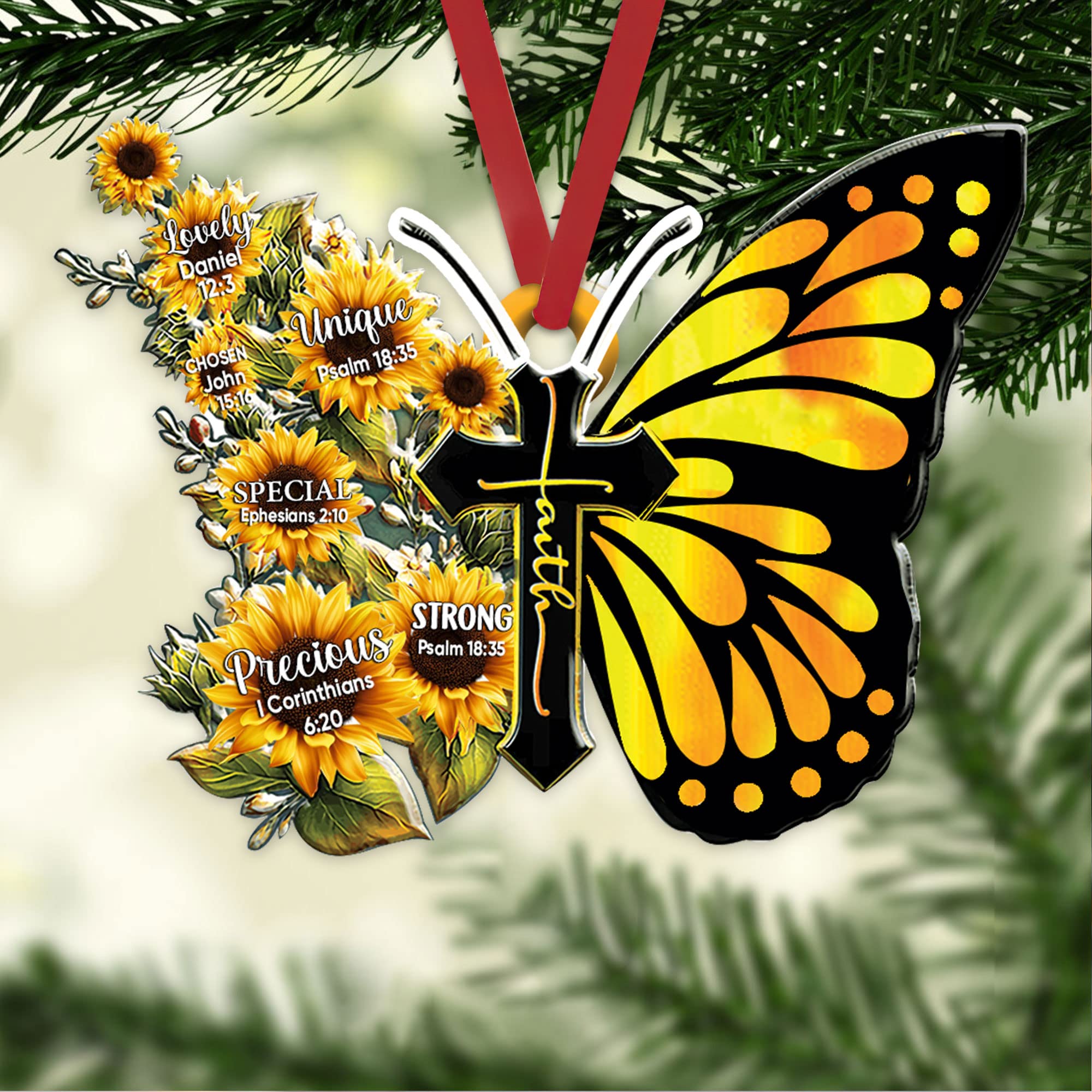 Jesus God Say You Are Sunflower Christian Butterfly 2D Flat Car Rearview Mirror Charm - Inspirational Christian Car Accessory & Christmas Tree Ornament for Home, Office, or Gift Giving