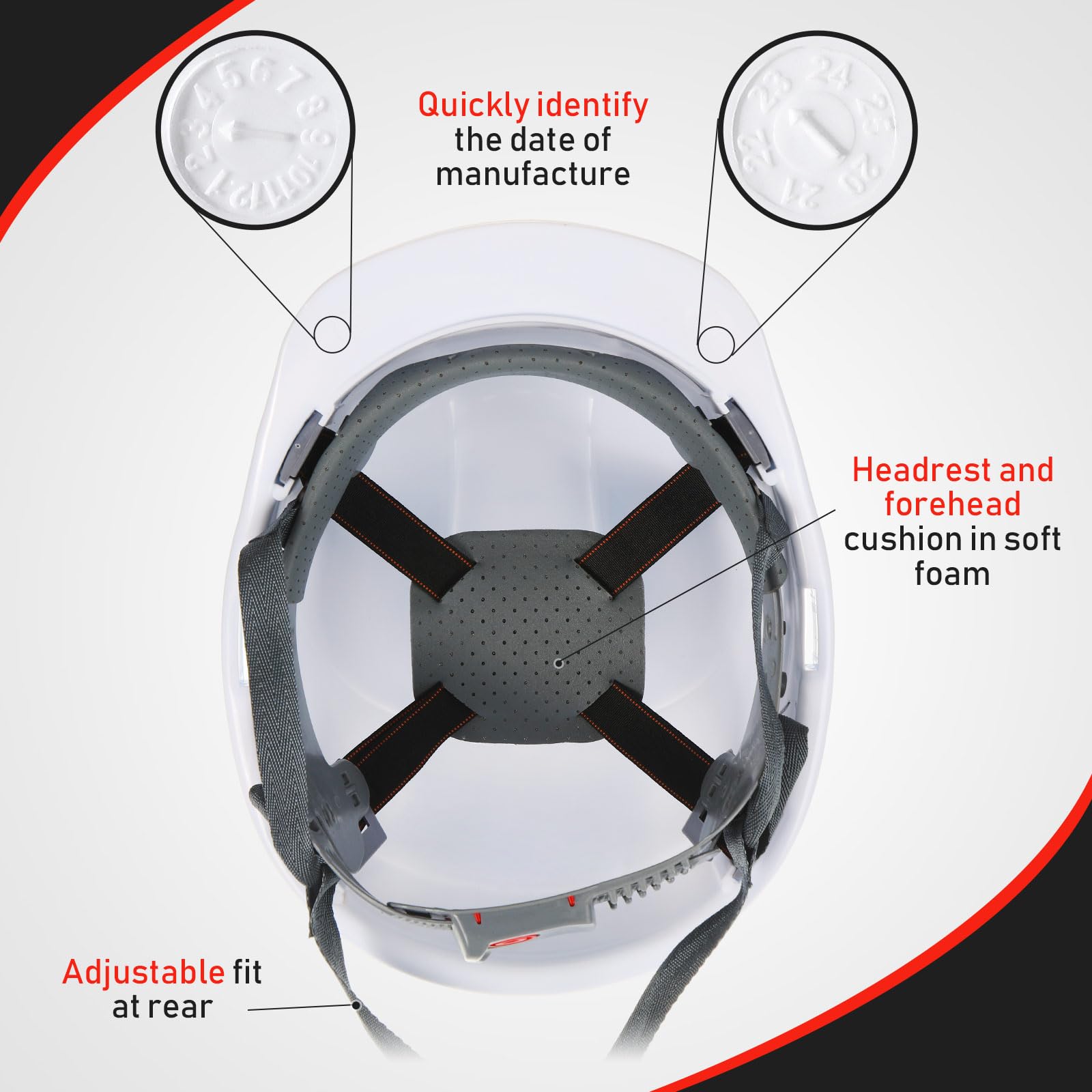 Xuhal 12-Pack ABS Construction Hard Hats with Vents & Adjustable Ratchet - 4-Point Suspension Safety Helmets with Cotton Brow Pad for Head Protection | Ideal for Construction, Industrial Work & Outdoor Safety Gear