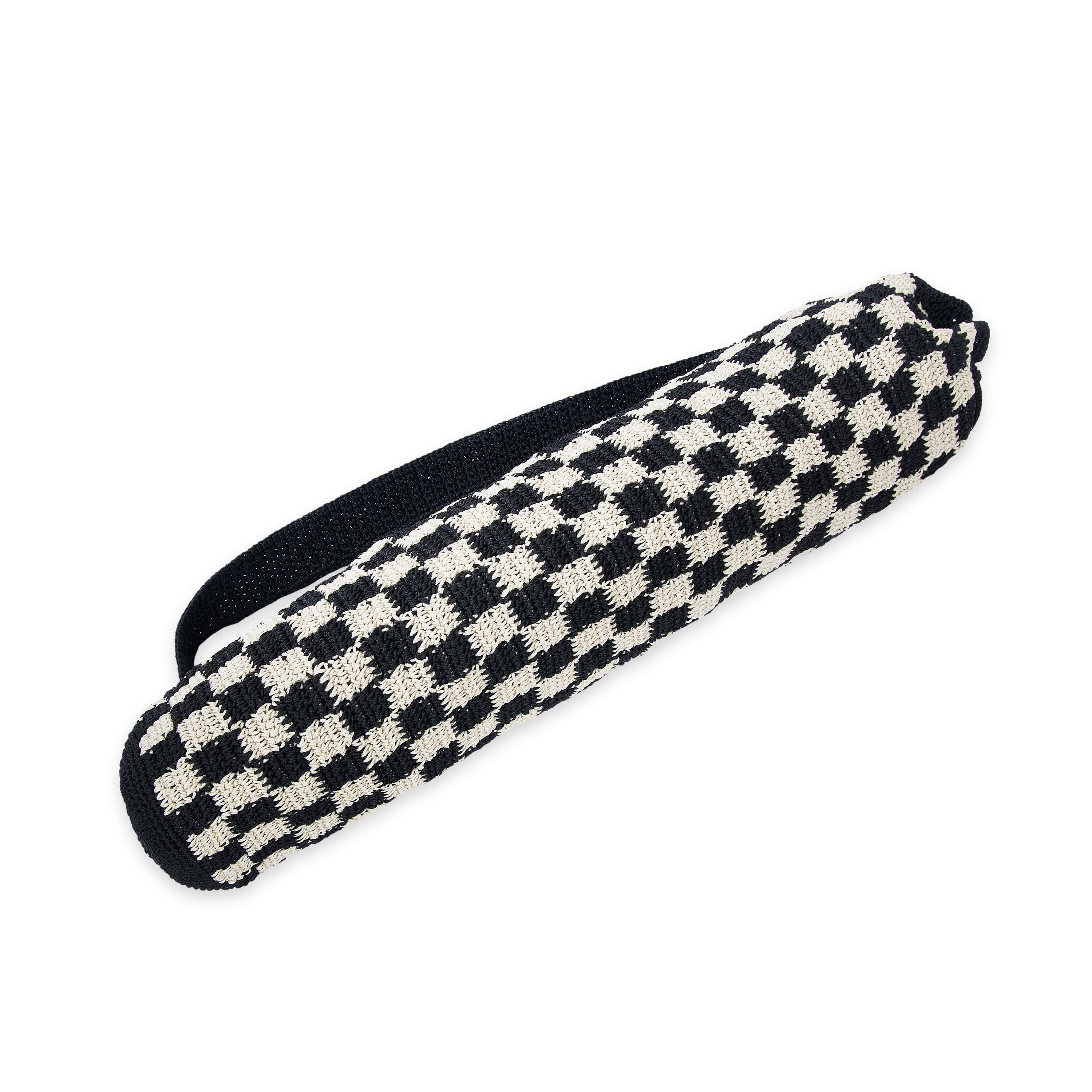 Handmade Crochet Yoga Mat Bag - Black Checkered Design for Yoga, Gym & Travel - Eco-Friendly & Stylish Storage Solution