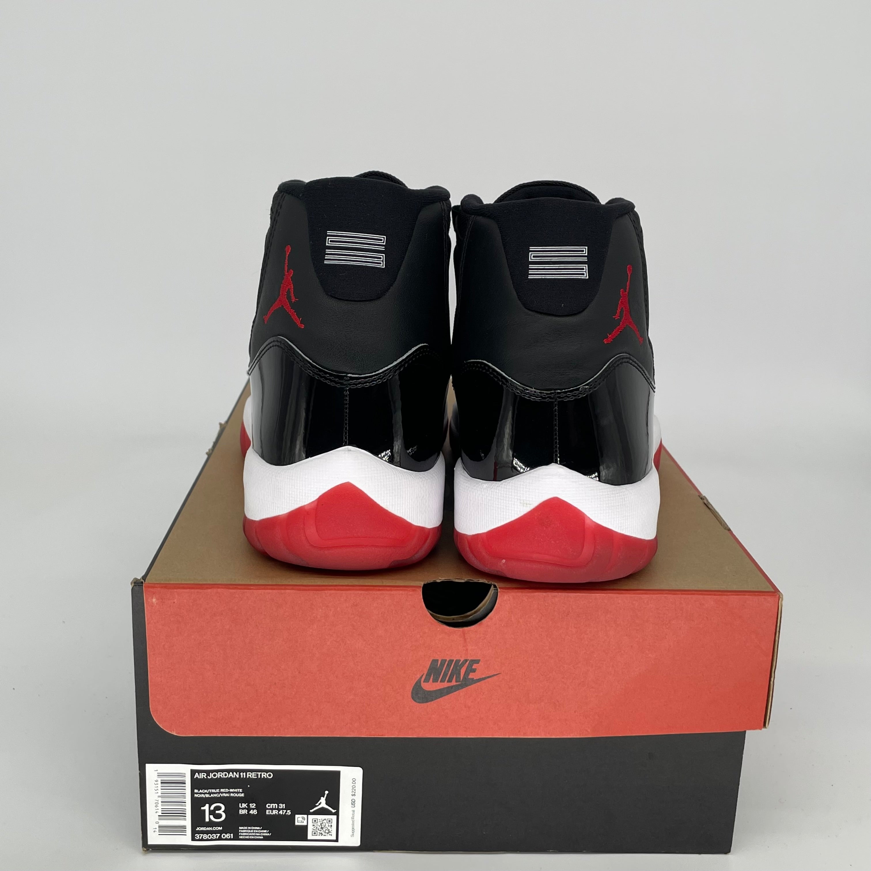 Original Air Jordan 11 Retro 'Bred' Men's Basketball Shoes Size 13 - Black/Red (378037-061) | Limited Edition Sneakers for Collectors & Court Performance