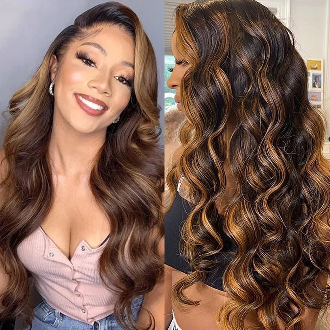 Beauty Forever FB30 Highlight Indian Body Wave Human Hair Weave 3 Bundles (16/18/20 Inch) - Balayage Ombre Blonde Remy Human Hair Extensions for Sew-In - Perfect for Daily Styling, Parties & Special Occasions