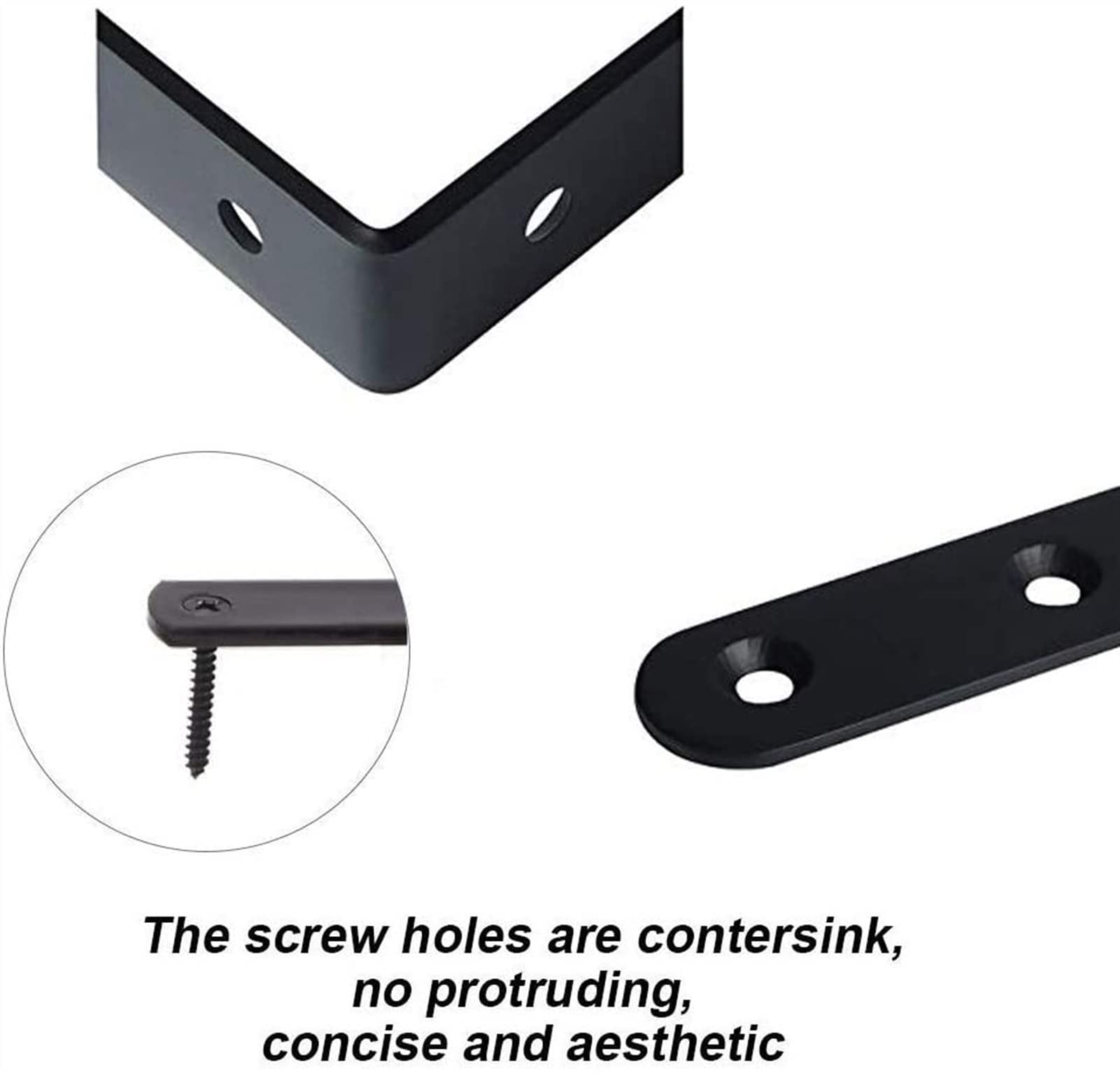 8-Piece Black Angle Iron Wall Bracket - Heavy Duty Right Angle Corner Brace for Shelves, Frames, and Furniture - Perfect for Home DIY Projects and Woodworking Support