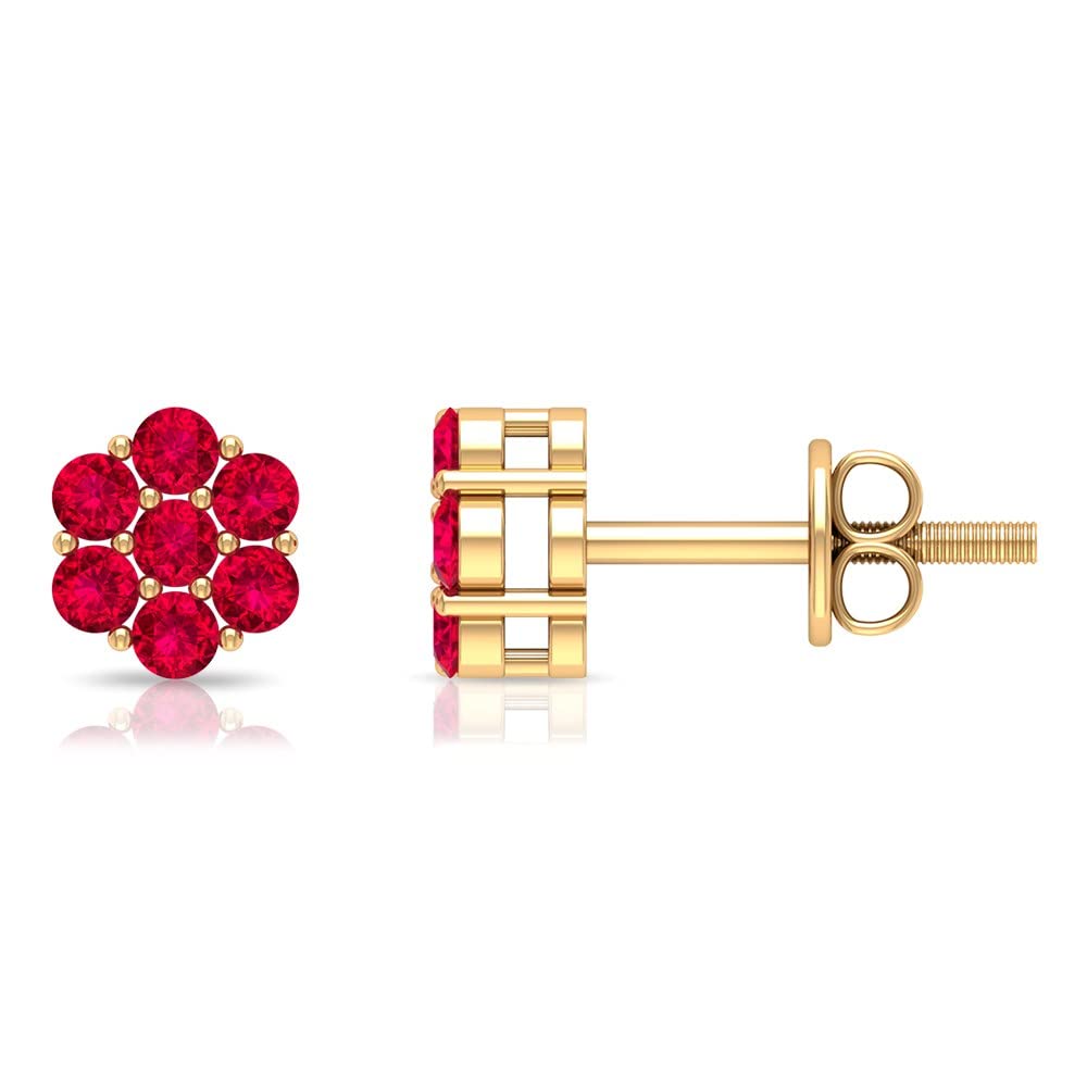 0.75 CT Ruby Stud Earrings for Women - 14K Solid Gold Floral Cluster Earrings - July Birthstone Jewelry - Perfect for Weddings, Anniversaries & Gifts