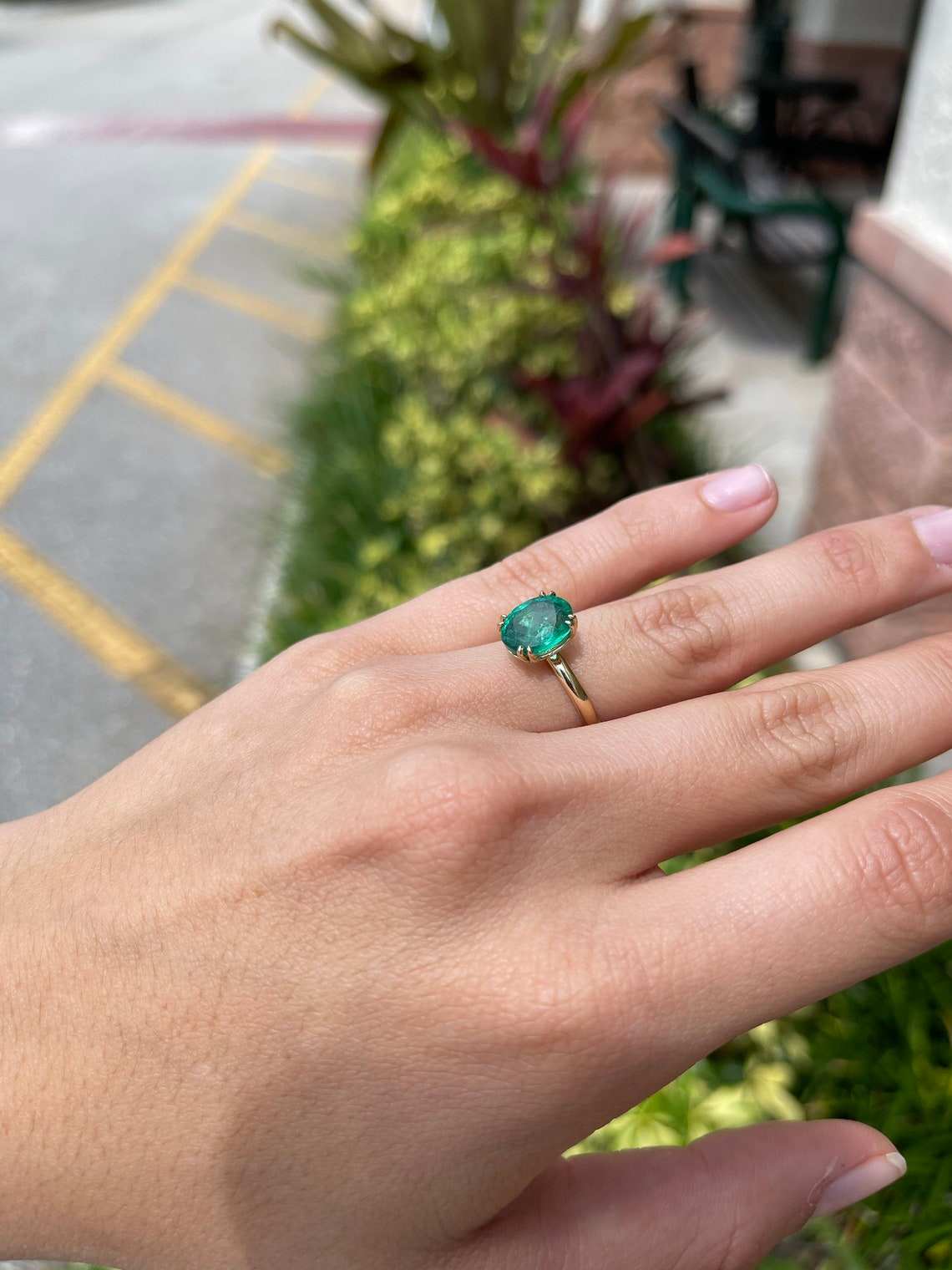 3.25 Carat 14K Gold Dark Rich Green Oval Emerald Solitaire Double Prong Ring for Women – Elegant Engagement, Wedding, Anniversary Gift Jewelry