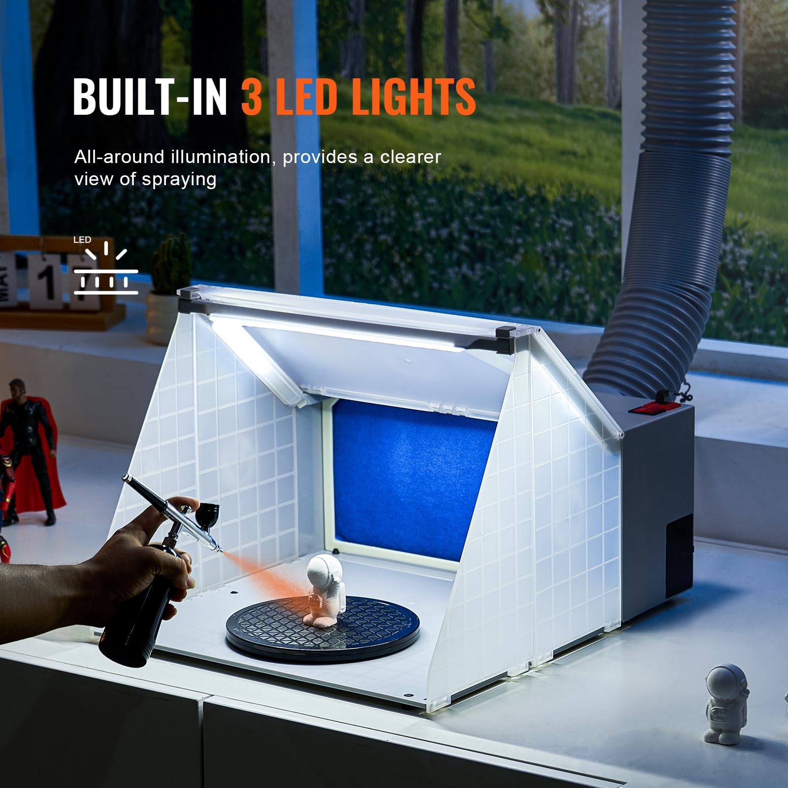 VEVOR Portable Airbrush Spray Booth Kit with LED Lights, Exhaust Fan & Hose - Professional Painting Booth for Models, Arts, Crafts, Cakes & DIY Projects | Perfect for Hobbyists, Artists & Cake Decorators