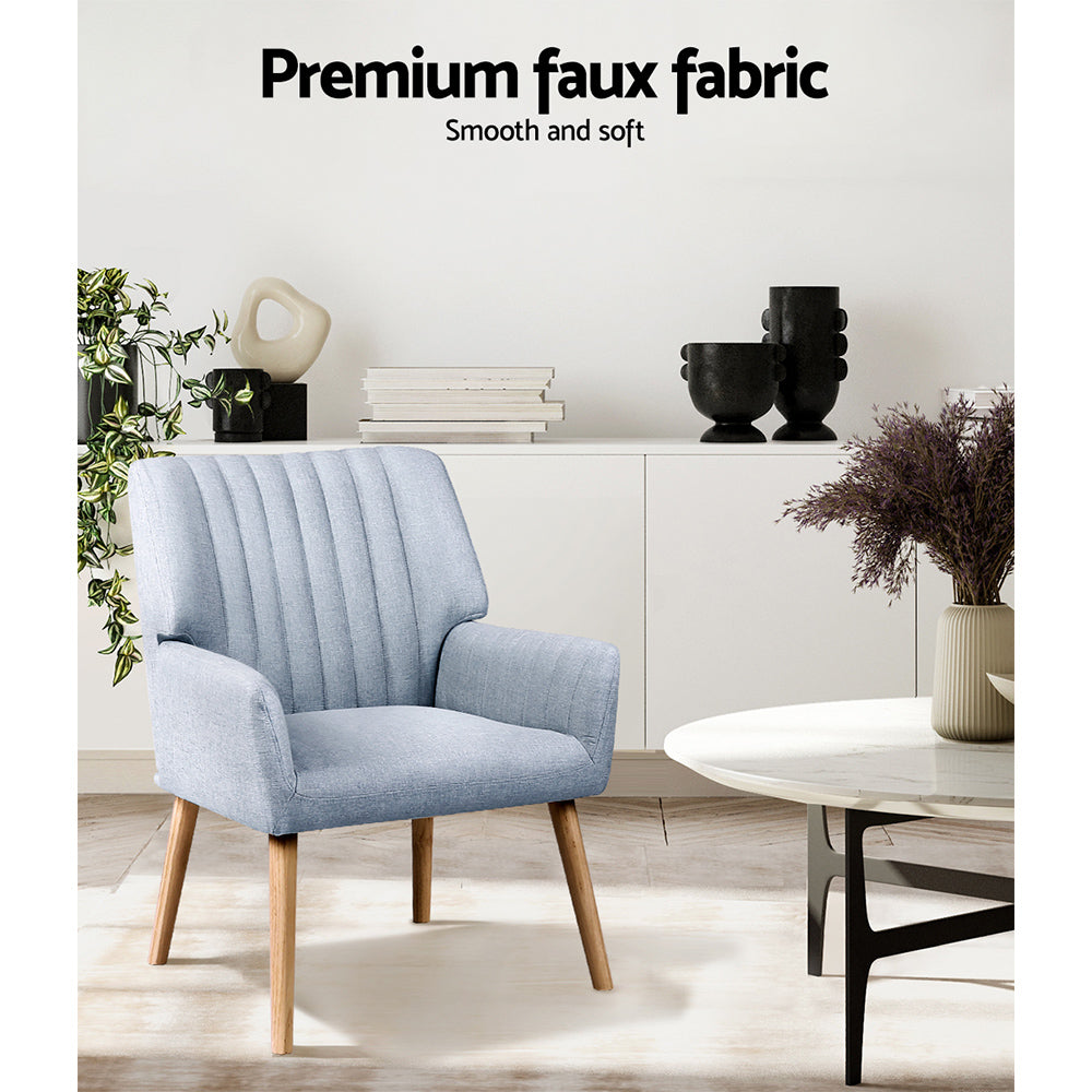 Artiss Armchair Lounge Chair - Modern Accent Fabric Chair in Blue Grey - Perfect for Living Room, Bedroom & Office Decor