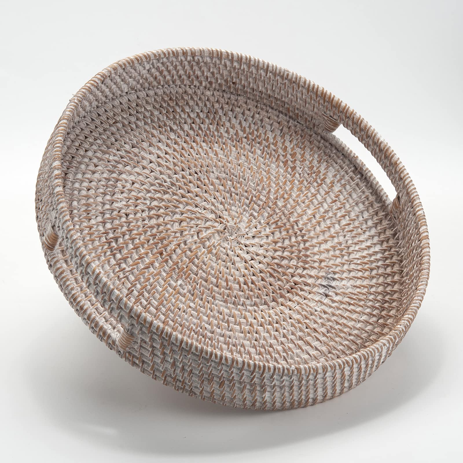 Round Rattan Coffee Table Tray with Handles - 14