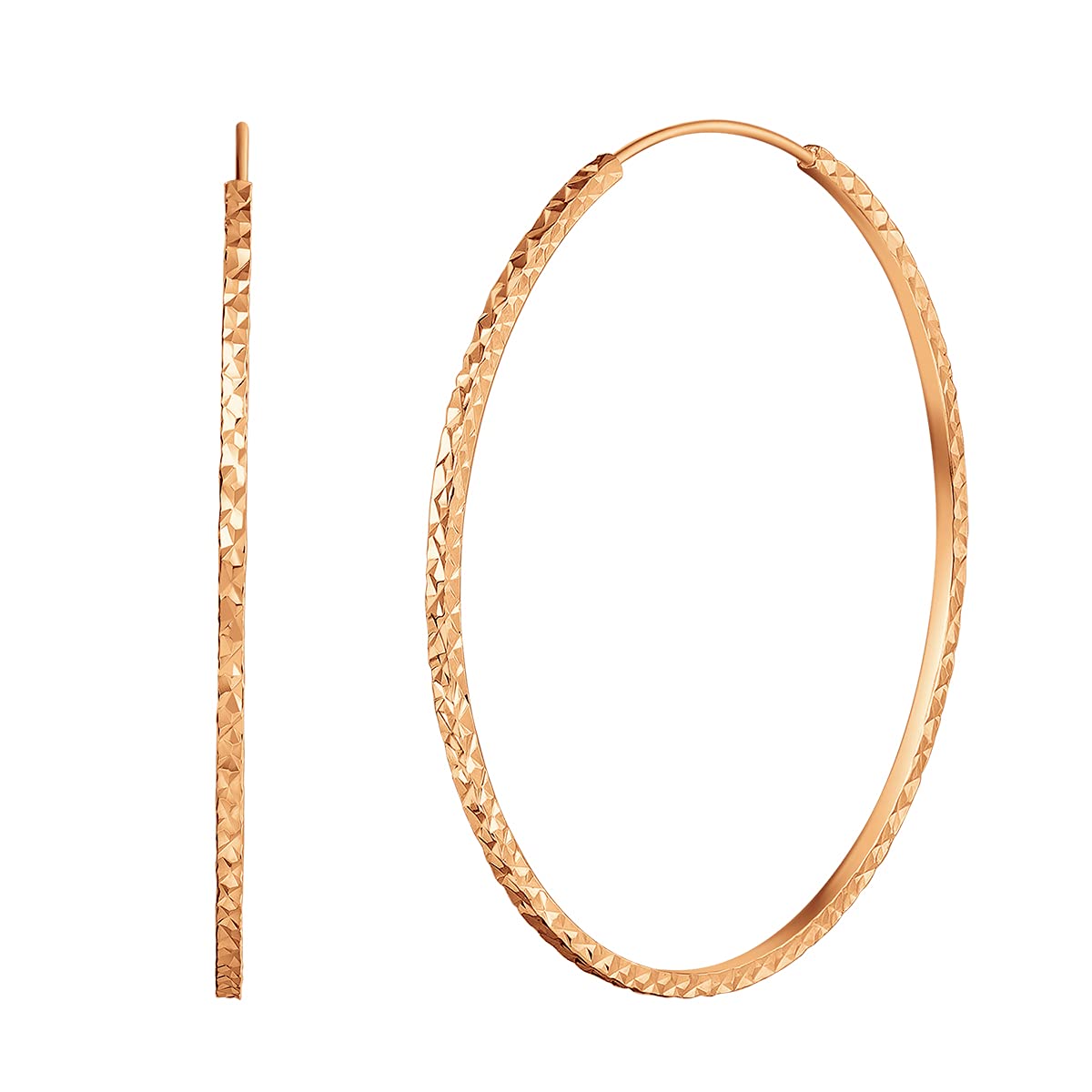 FANCIME 18K Solid Rose Gold & Yellow Gold Hoop Earrings - 1.2mm Thin Diamond Cut Round Endless Hoops - 43mm Large Statement Earrings for Women - Perfect for Everyday Wear, Parties & Special Occasions