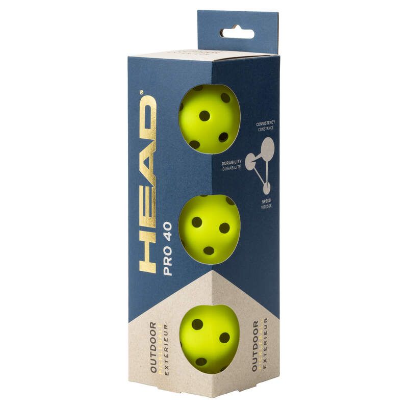 HEAD 3pk Pro Outdoor 40 Pickleball Balls - Premium Performance Pickleballs for Outdoor Courts - Perfect for Tournaments, Practice & Recreational Play