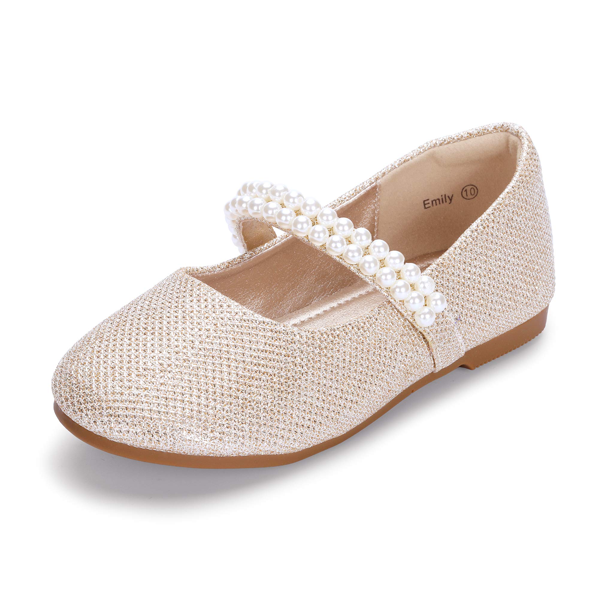 Hehainom Toddler Flower Girls Dress Shoes - Mary Jane Princess Ballet Flats with Bow & Pearls for Wedding, Party, School | Comfortable & Stylish Kids' Formal Shoes for Special Occasions