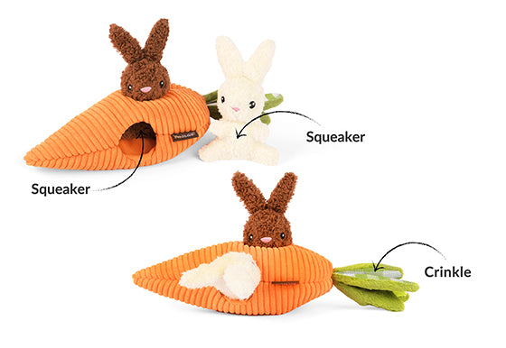 P.L.A.Y. Hippity Hoppity Squeaky Plush Dog Toys Bundle - Soft & Durable Interactive Pet Toys for Small & Medium Dogs - Perfect for Indoor Play, Training Rewards & Cuddling Companionship