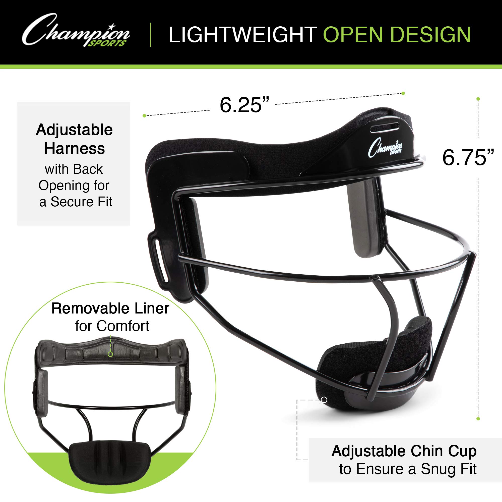 Champion Sports Steel Softball Face Mask for Adults - Durable Fielders Mask & Head Guard - Premium Baseball & Softball Protective Gear for Indoor/Outdoor Training, Games & Practice - Multiple Styles Available