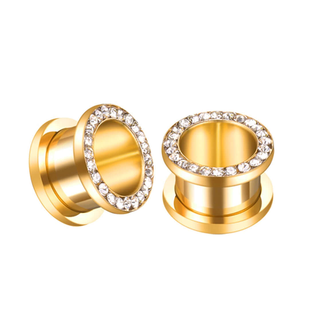 Black CZ Hollow Screw Fit Tunnel Plug Set | UZ299 | Stylish Body Jewelry for Ear Stretching & Alternative Fashion