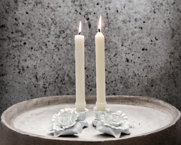ATD 50022 4.13 Inch White Porcelain Rose Flower Candle Holder - Elegant Home Decor for Weddings, Romantic Dinners & Table Centerpieces