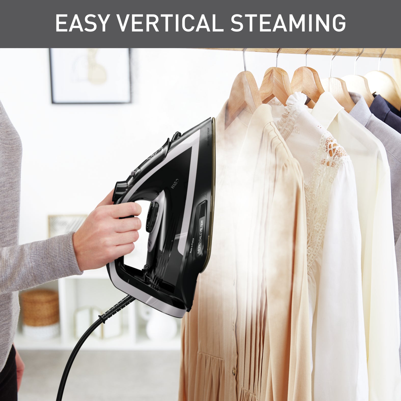 Tefal Puregliss Anti Calc Shady & Black Steam Iron FV8062 - Professional Steam Iron for Clothes with Anti-Calc System - Perfect for Home, Office & Travel Use
