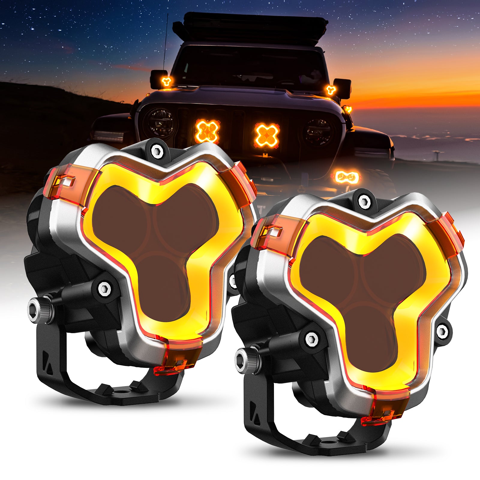 HALO Series 3 LED Pod Lights with DRL 48W Twin Light Kit System Pair - Off-Road, Truck, Jeep, SUV Lighting for Night Driving & Adventure