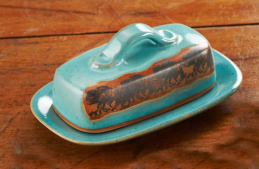 Open Range Horses Kitchen Essentials Set - Turquoise Ceramic Dinnerware for Farmhouse & Rustic Home Decor - Perfect for Dining, Entertaining, and Country-Themed Gatherings