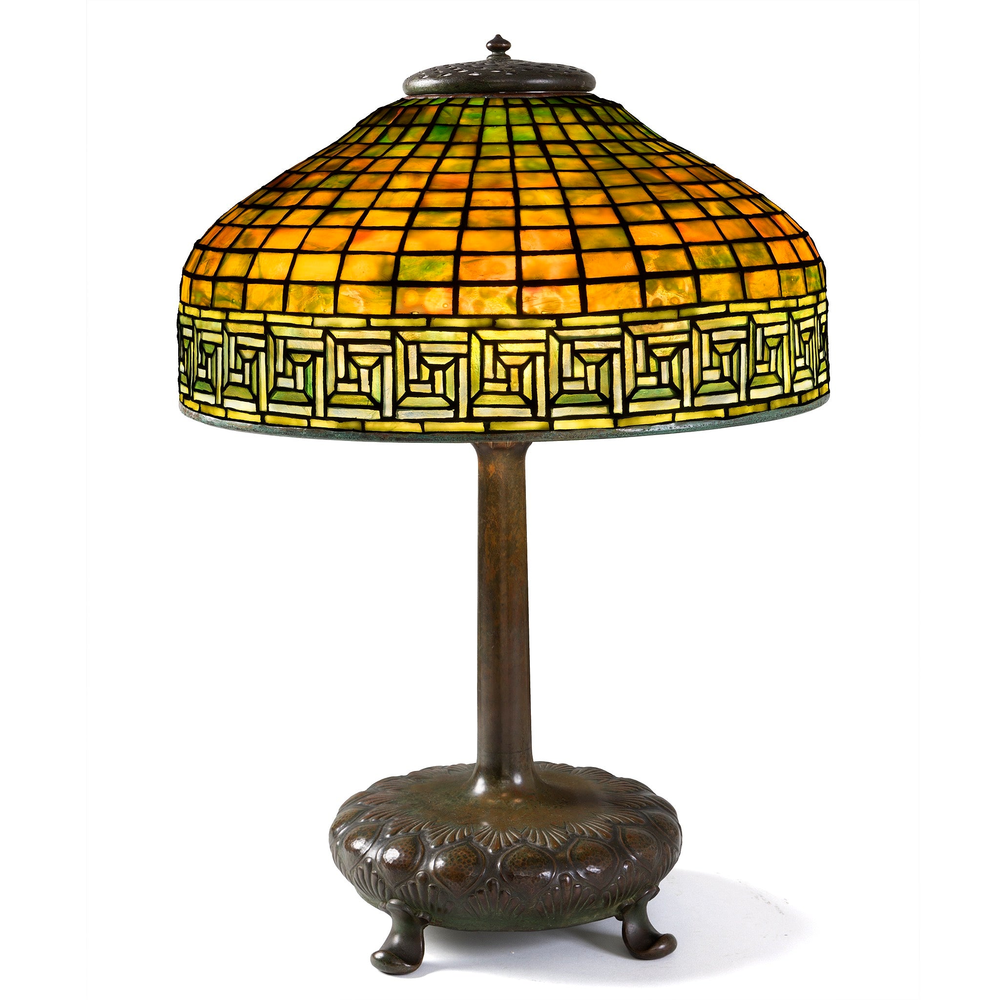 Tiffany Studios New York Greek Key Table Lamp - Vintage Bronze Desk Lamp with Classic Greek Key Design - Perfect for Home Office, Living Room & Bedroom Decor