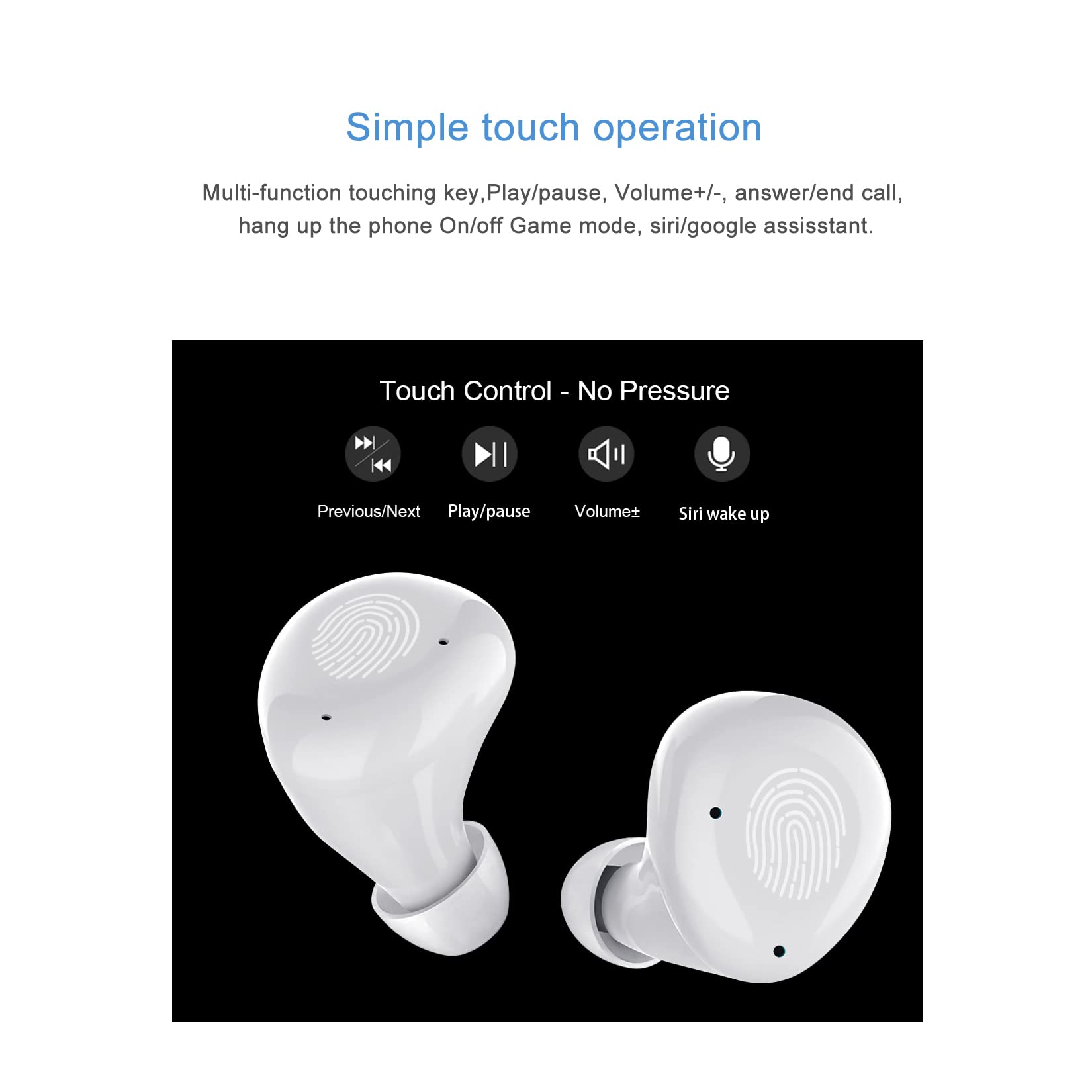 W7s Wireless Low Latency Bluetooth Earbuds with Touch Control, Built-in Mic & Clear Sound - IPX7 Waterproof, USB-C Charging (White) - Perfect for Gym, Running, Commuting & Workouts