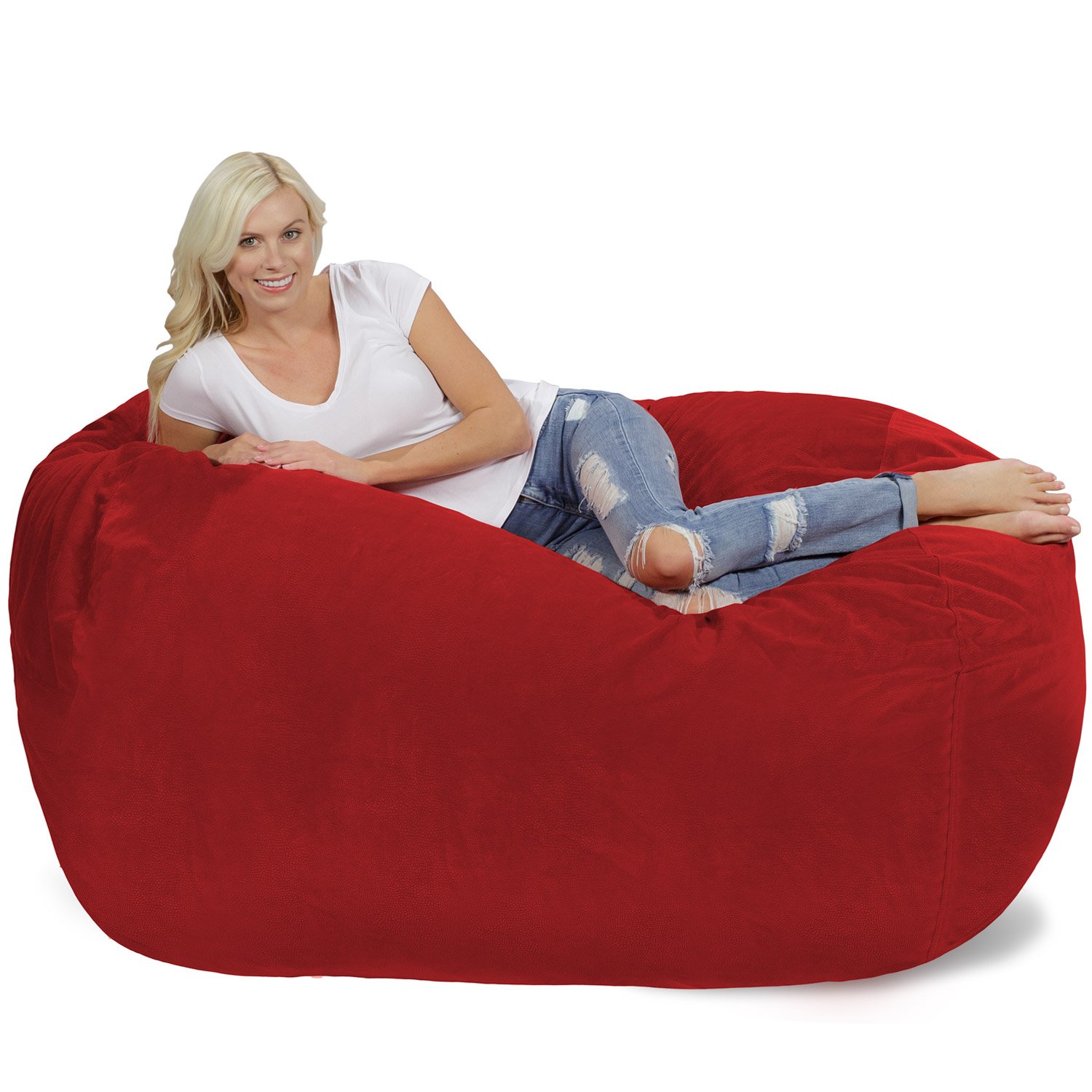 Chill Sack 6' Memory Foam Bean Bag Chair - Oversized Lounger with Soft Microfiber Cover (Red Pebble) - Perfect for Gaming, Movie Nights & Dorm Room Relaxation