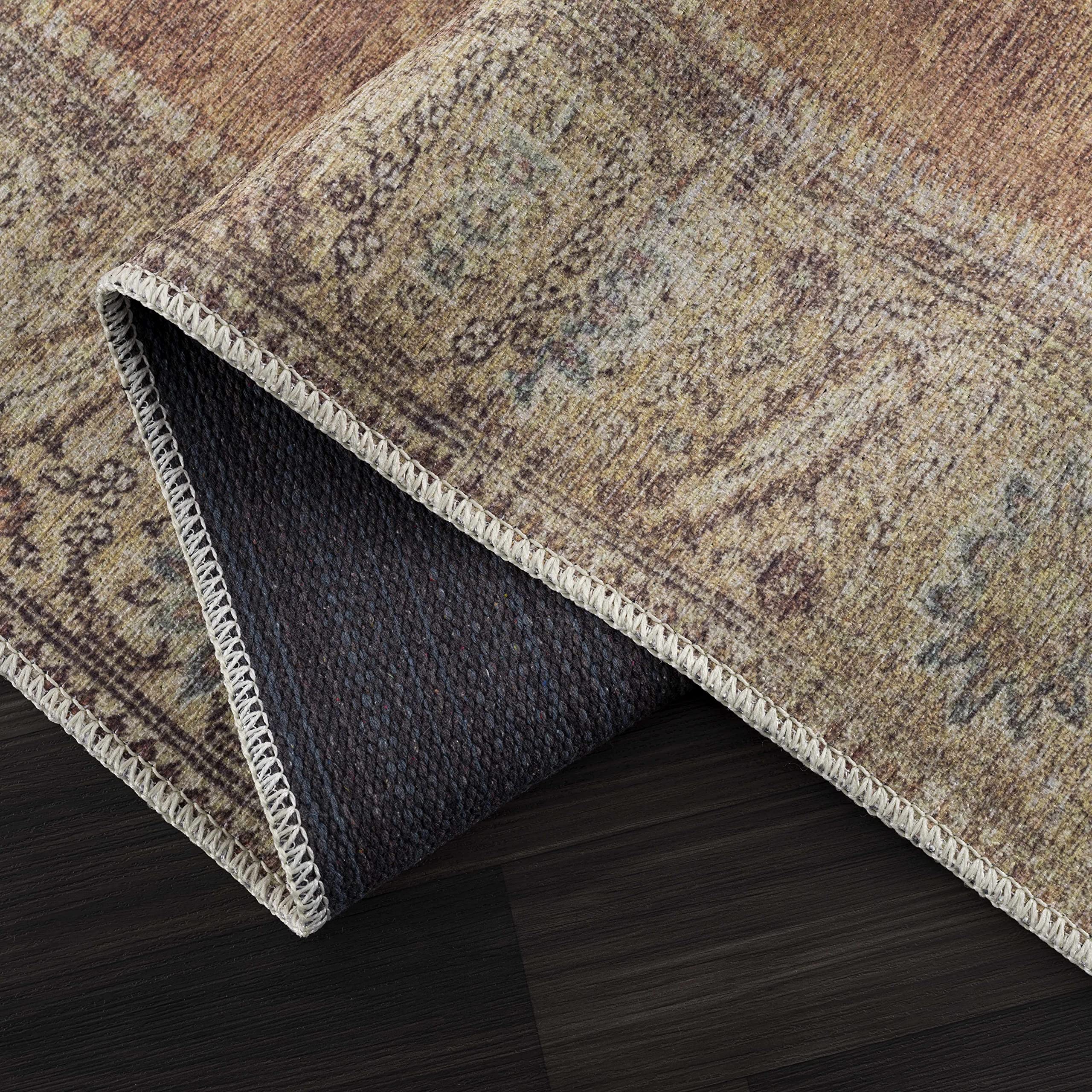 Hauteloom Powhatan Traditional Brown Green Washable Area Rug 6'7