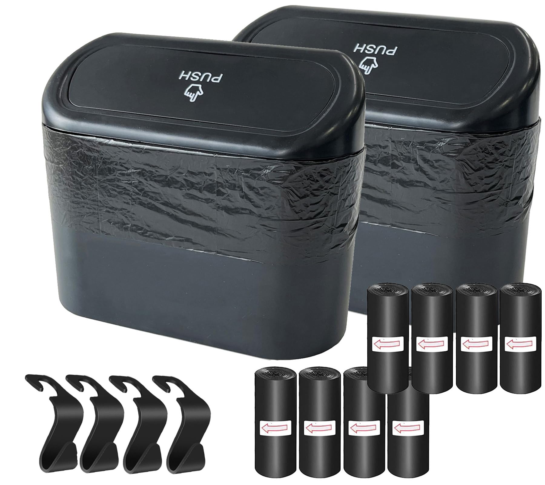 2 Pack Car Trash Can with Lid - Includes 120 Trash Bags & 4 Car Hooks | Mini Car Garbage Bin & Organizer for Car, Office & Home | Perfect for Road Trips, Commuting & Keeping Vehicles Clean
