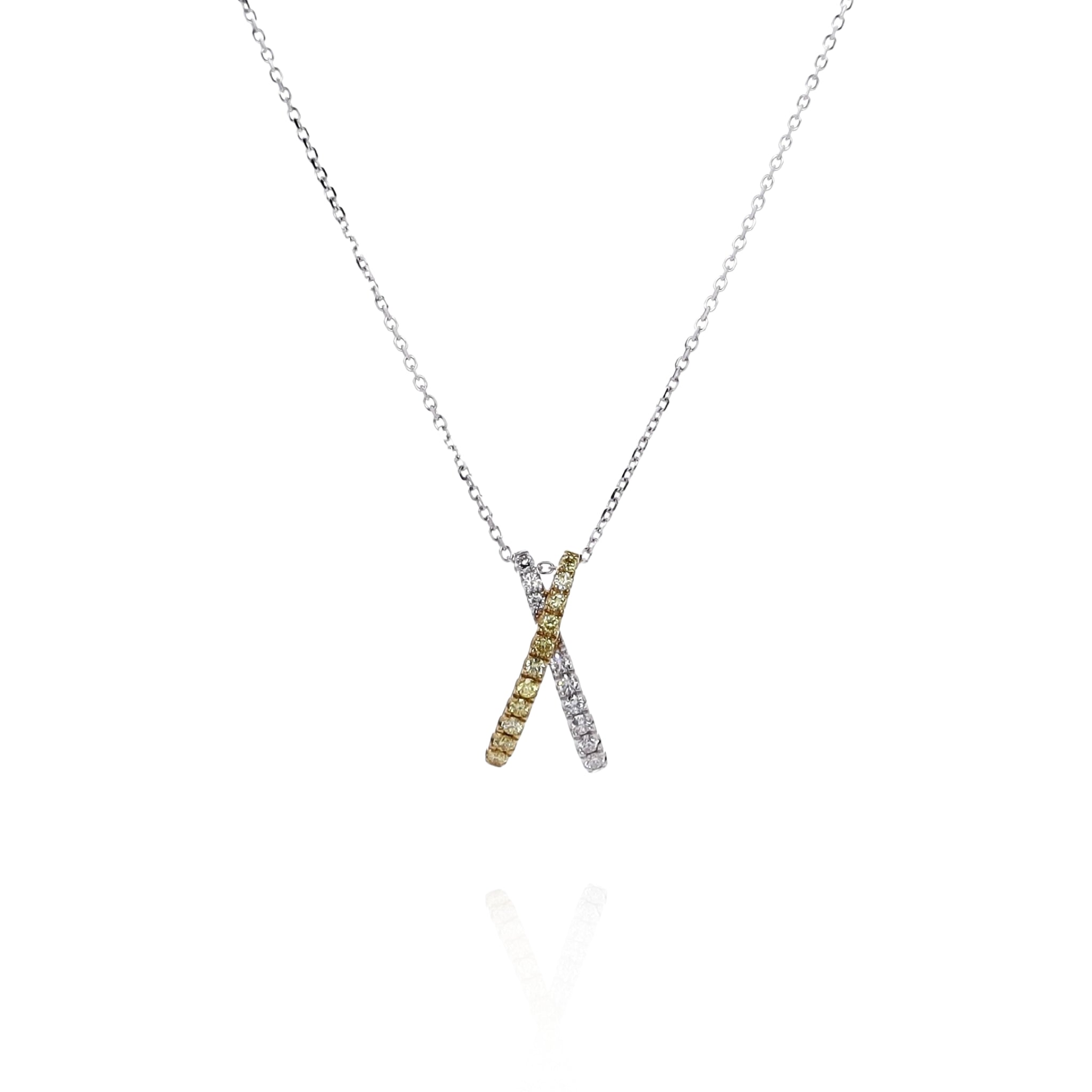 18K Two-Tone X Design Yellow & White Diamond Pendant Necklace - Elegant Jewelry Gift for Women, Perfect for Anniversaries, Birthdays & Special Occasions