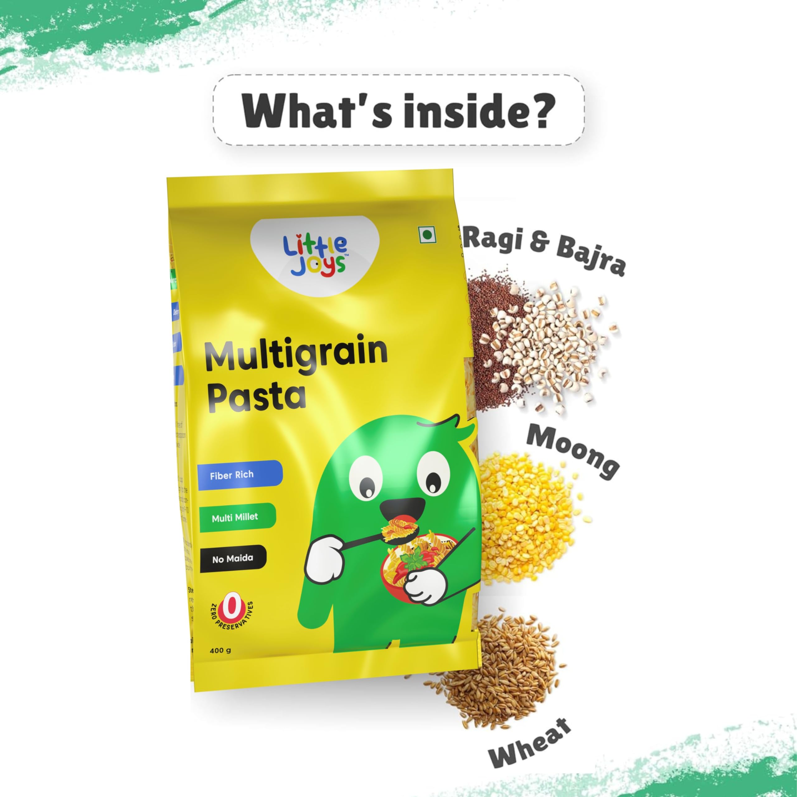 Little Joys No Maida Multigrain Fusilli Pasta | Zero Trans Fat & 100% Multi Millet | Healthy Pasta with Moong, Jowar, Wheat & Bajra | High in Fiber, Vitamin B & Protein | 400g | Perfect for Vegan, Gluten-Free & Weight Loss Diets | Great for Pasta Salads, Soups & Healthy Family Meals