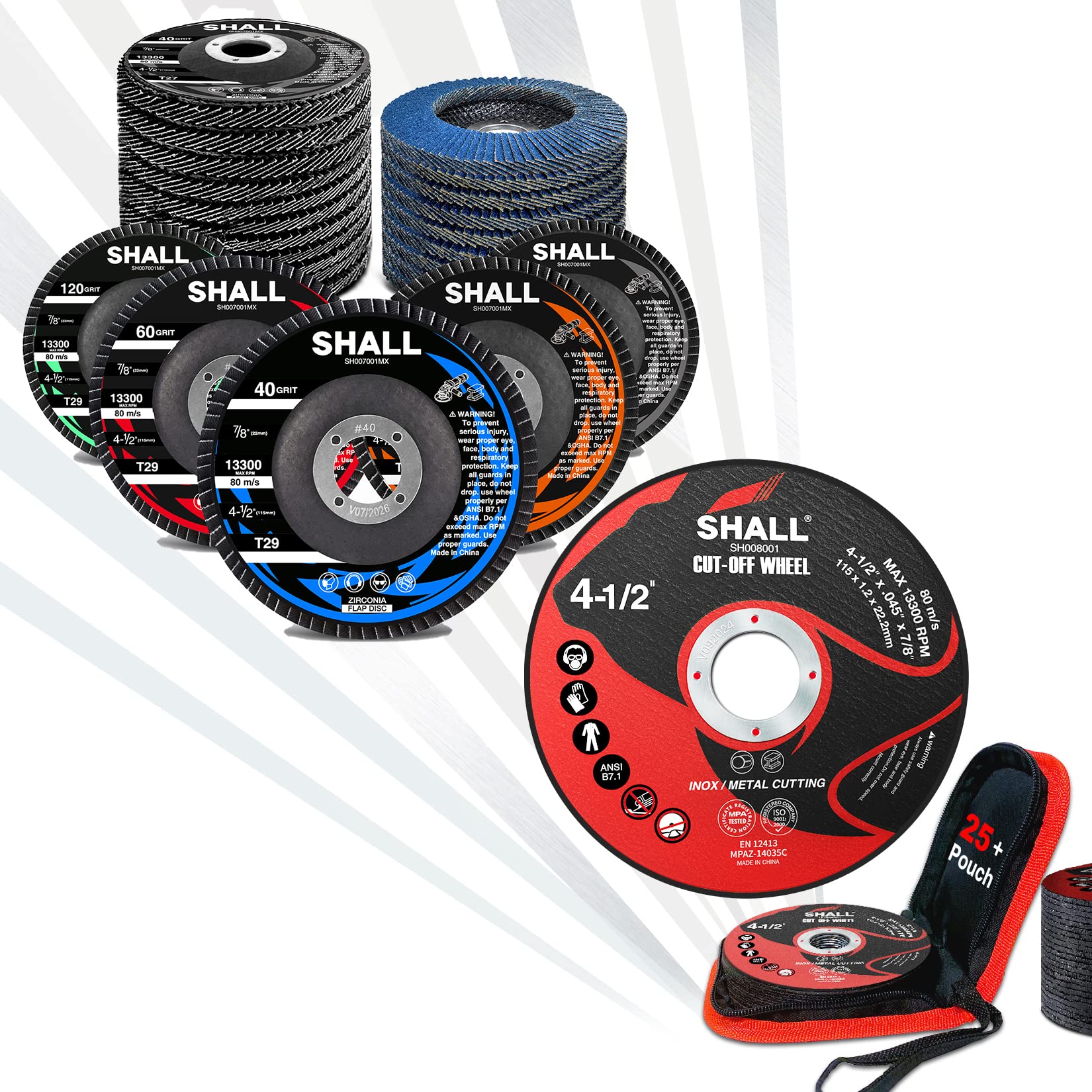 24-Pack Flap Disc & 25-Pack Cut Off Wheels with Storage Pouch - 4.5