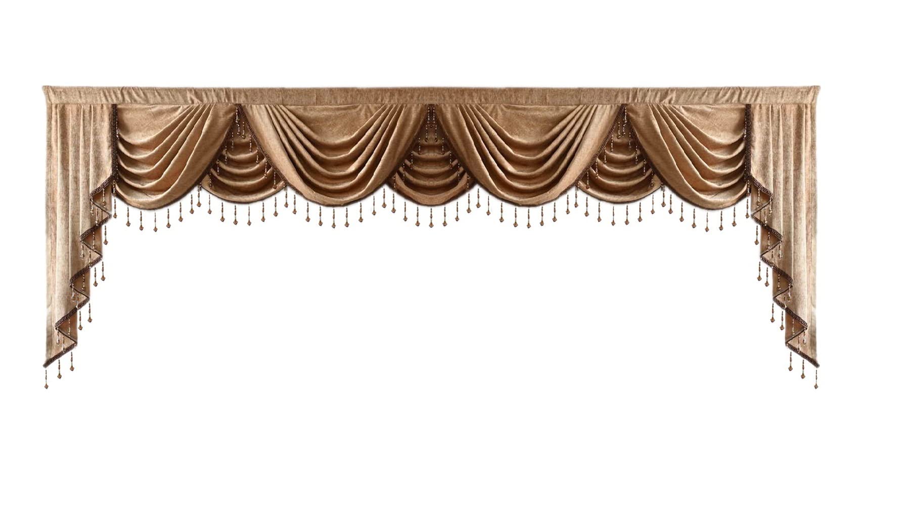 Luxury Brown Valance Window Curtain - European Royal Style Rod Pocket Top - 110 Inch Wide (280cm) - Elegant Home Decor for Living Room, Bedroom & Dining Room