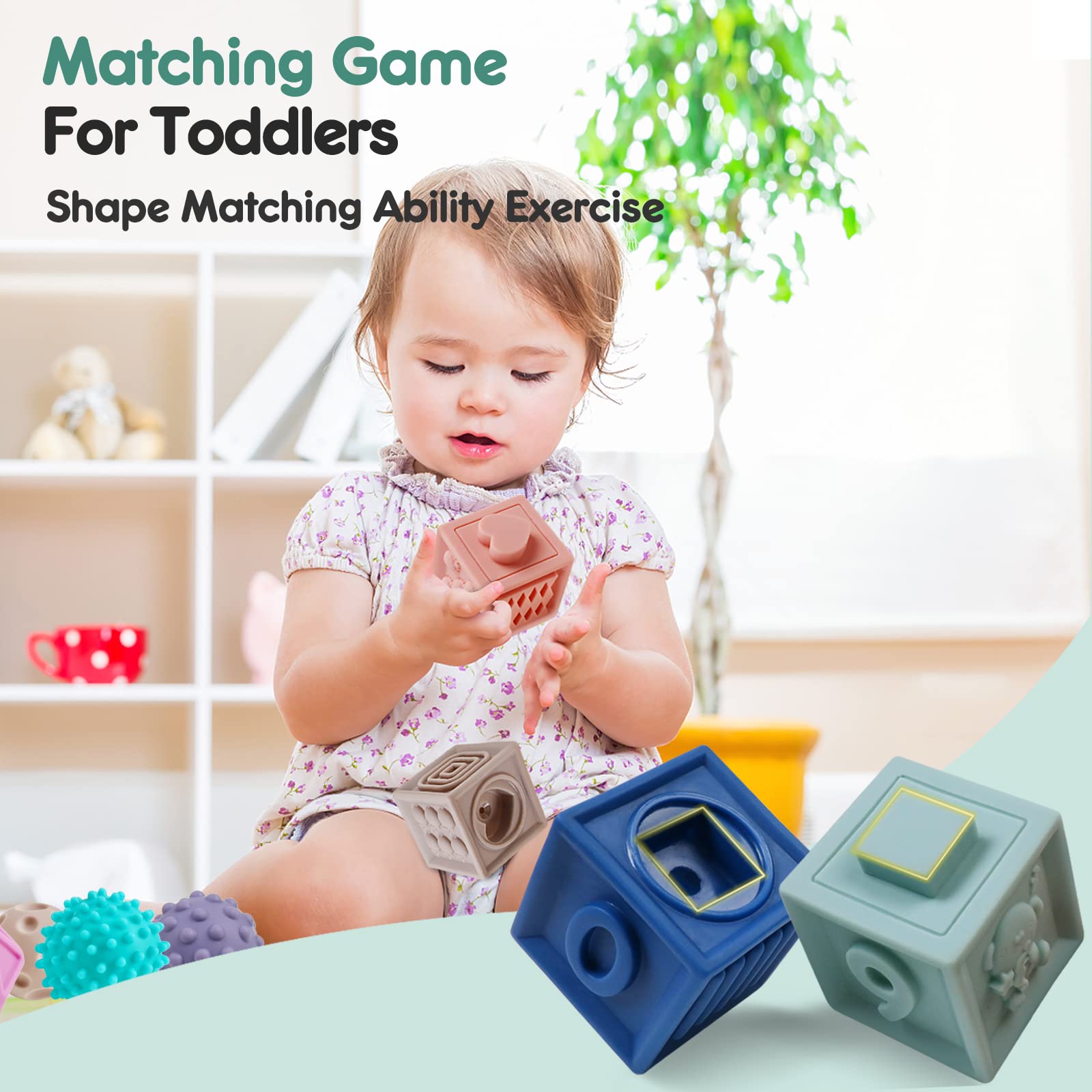 JOCHA Baby Stacking Blocks - Montessori Sensory Toys for 6-18 Months & 1-3 Years Old | Teething, Squeeze, Learning Educational Toys with Shapes, Numbers, Fruits & Textures | Perfect for Bath Time, Playtime & Early Childhood Development