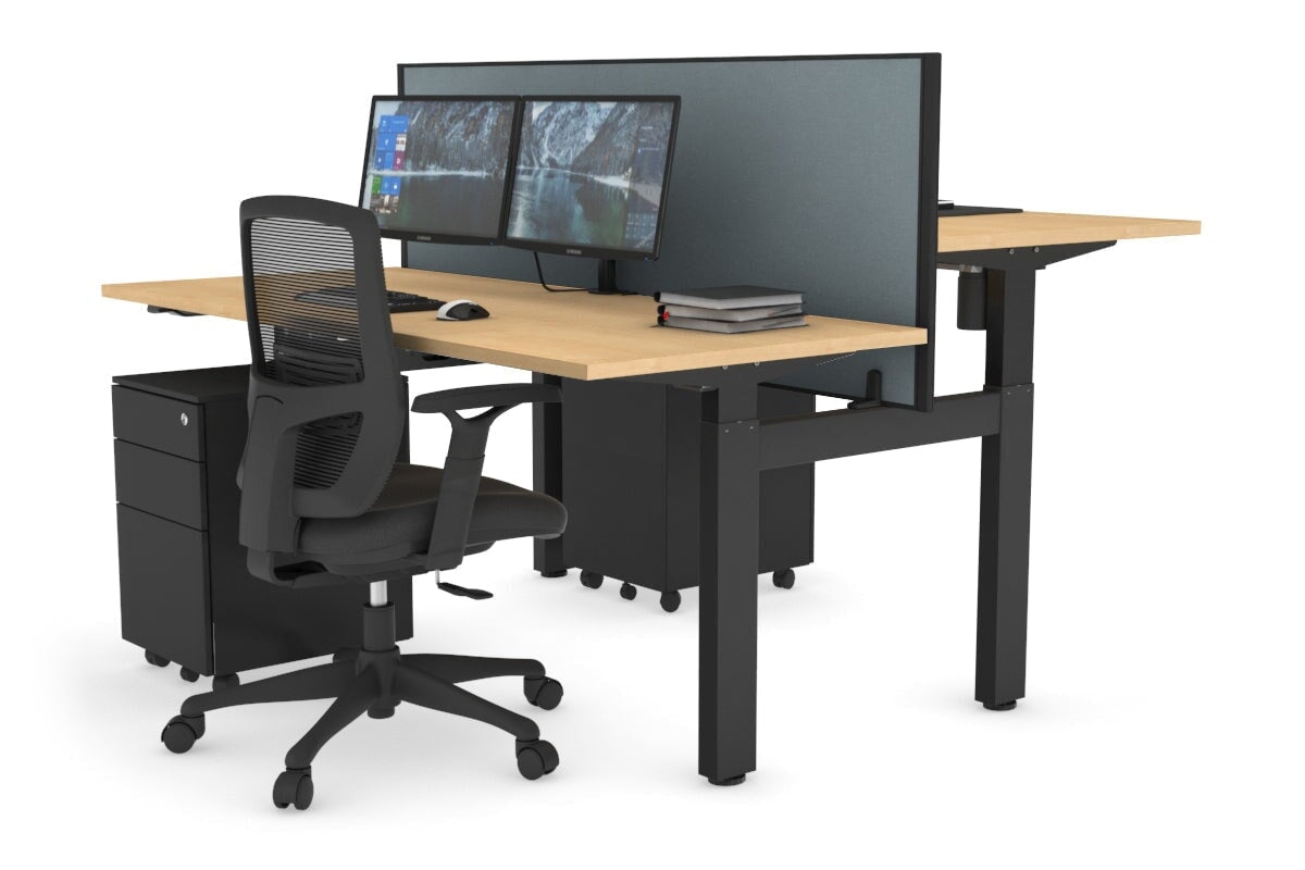 Adjustable 2-Person H Bench Workstation - Black Frame [1400L x 700W] for Office, Home, or Co-Working Spaces - Ergonomic Height Adjustment for Comfortable Seating