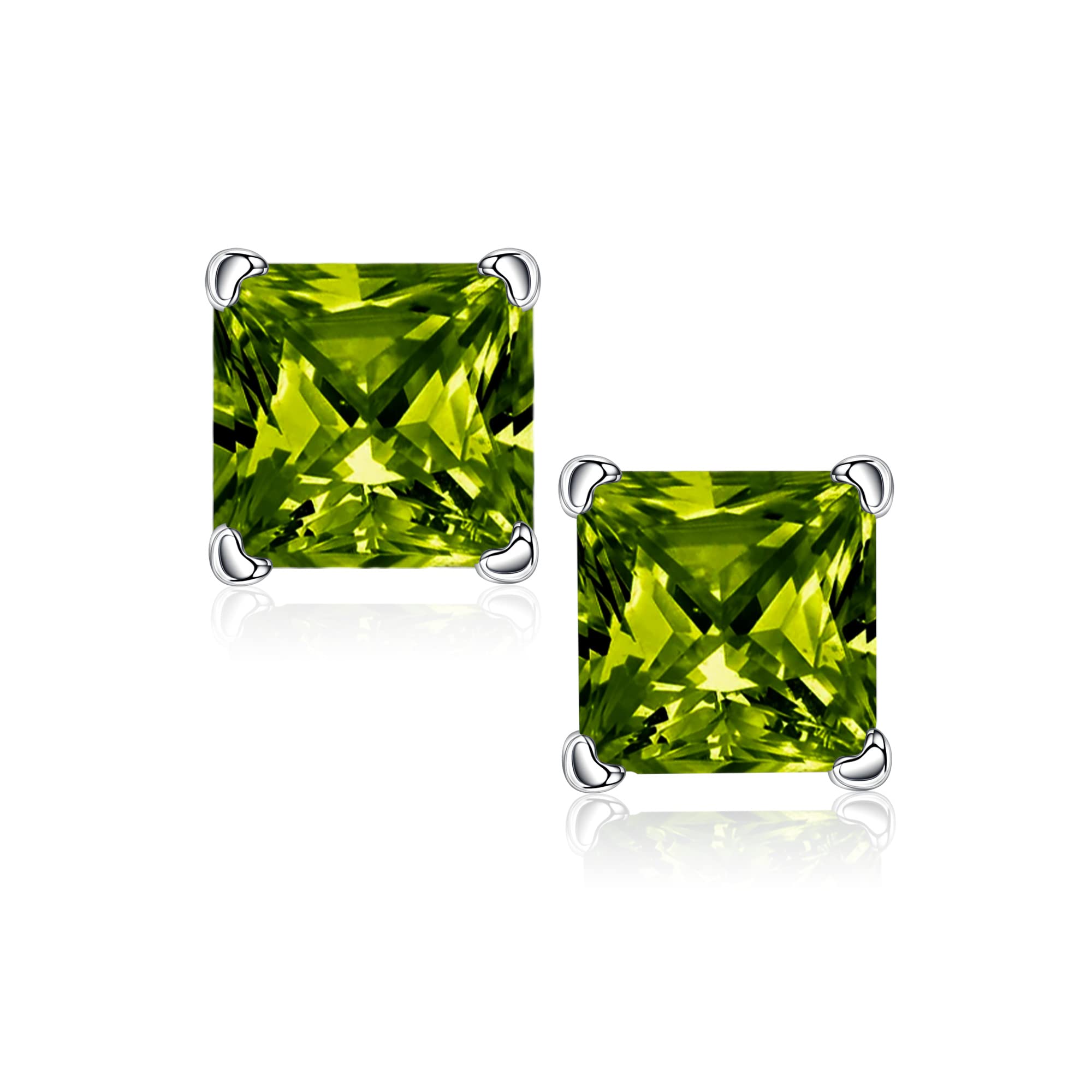 Princess Cut Birthstone Stud Earrings for Women & Mom - 18K White Gold Plated S925 Sterling Silver | Genuine or Created Sparkle Jewelry | Perfect Birthday Gift for Her | Ideal for Special Occasions, Anniversaries & Everyday Elegance