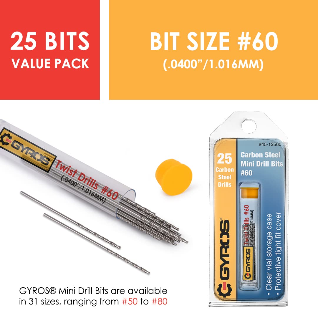 25-Piece #60 Micro Drill Bit Set - Carbon Steel Wire Gauge Mini Twist Drill Bits for Jewelry, Plastic, Resin & Soft Metal - Compatible with Pin Vise Hand Drill & Rotary Tools - Perfect for DIY Crafts, Model Making & Precision Drilling
