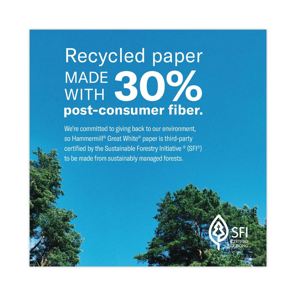 Great White Recycled Copy Paper - 92 Brightness, 20lb, 8.5x11 Inches, 5000 Sheets per Carton | Eco-Friendly Office Paper for Printing, Copying & Everyday Use