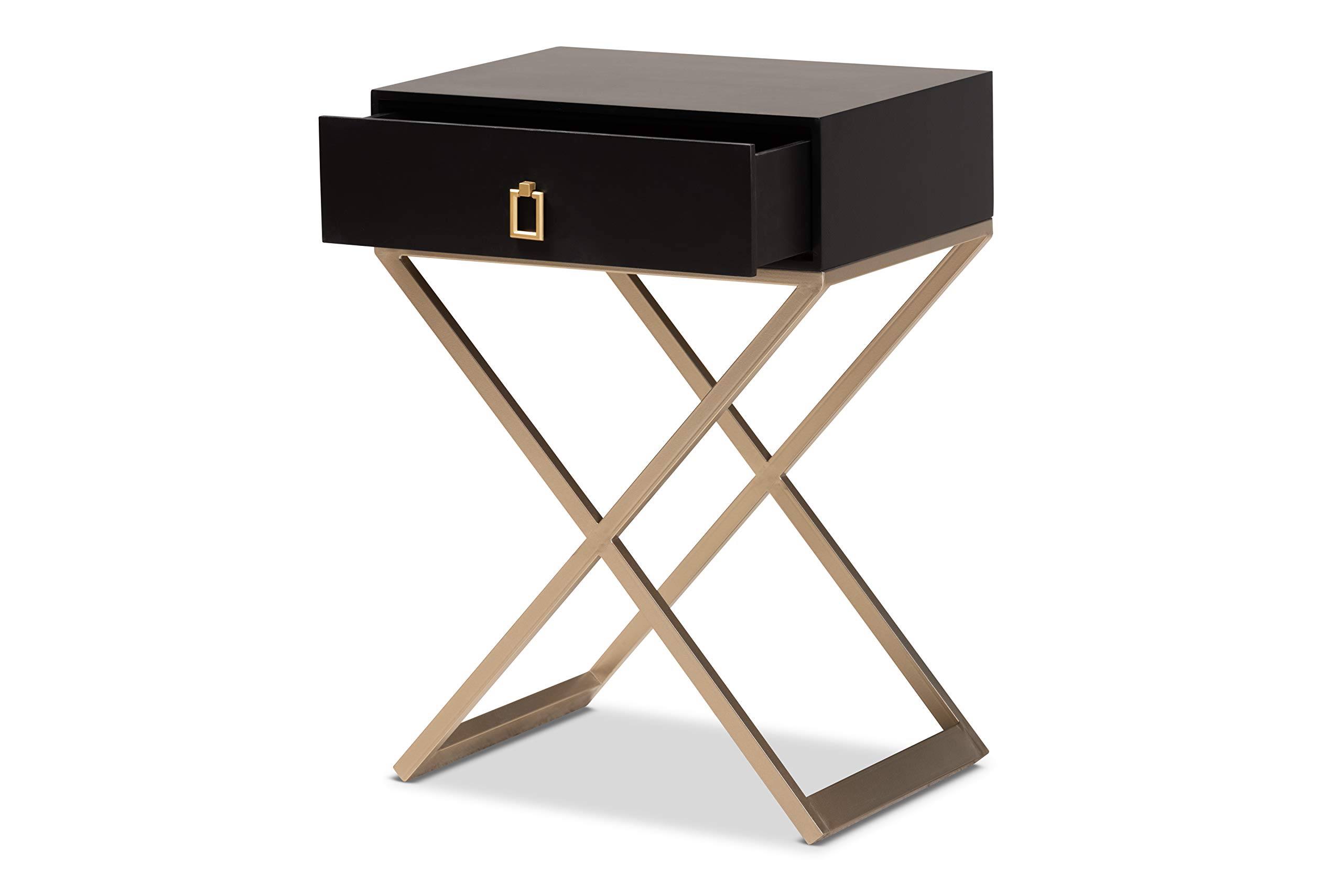 Baxton Studio Modern Nightstand with Drawer - Black, Brass & Gold Finish Bedside Table for Bedroom, Living Room & Guest Room