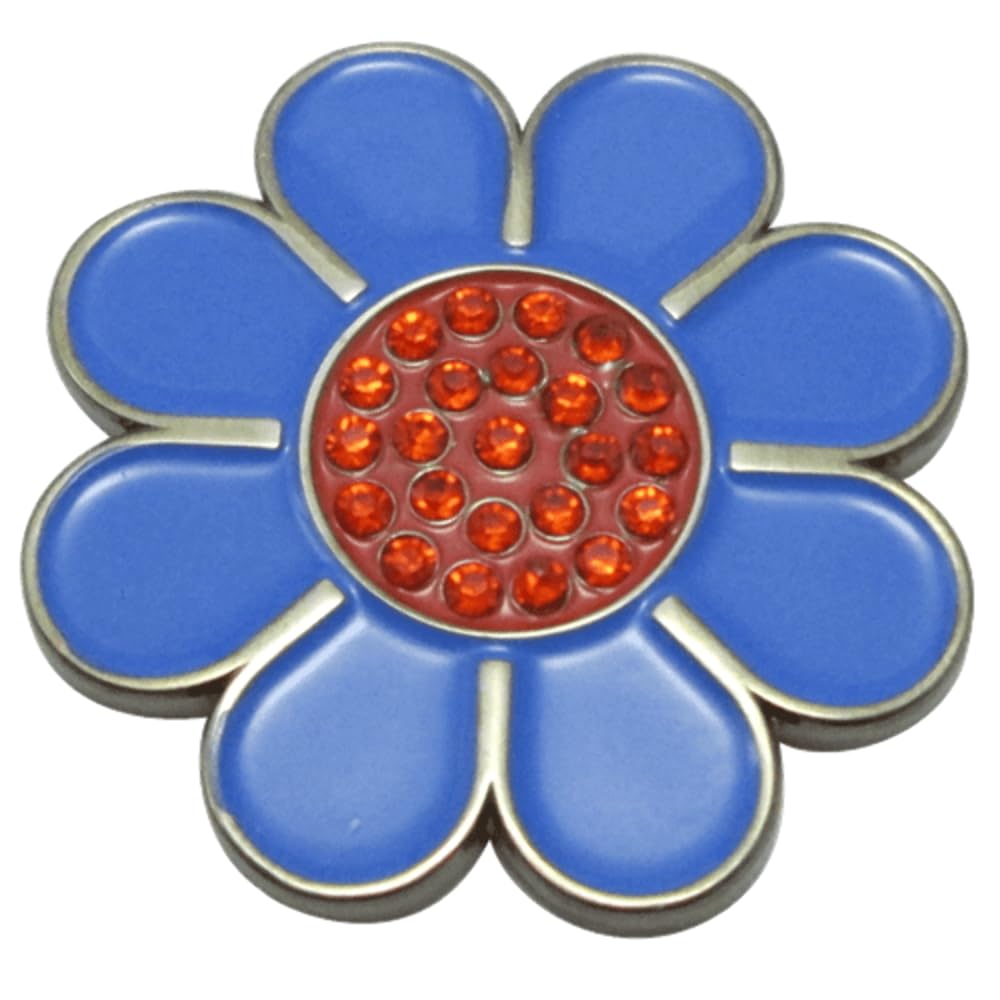 Hippie Flower Ball Marker & Hat Clip - Blue with Red for Golf Accessories