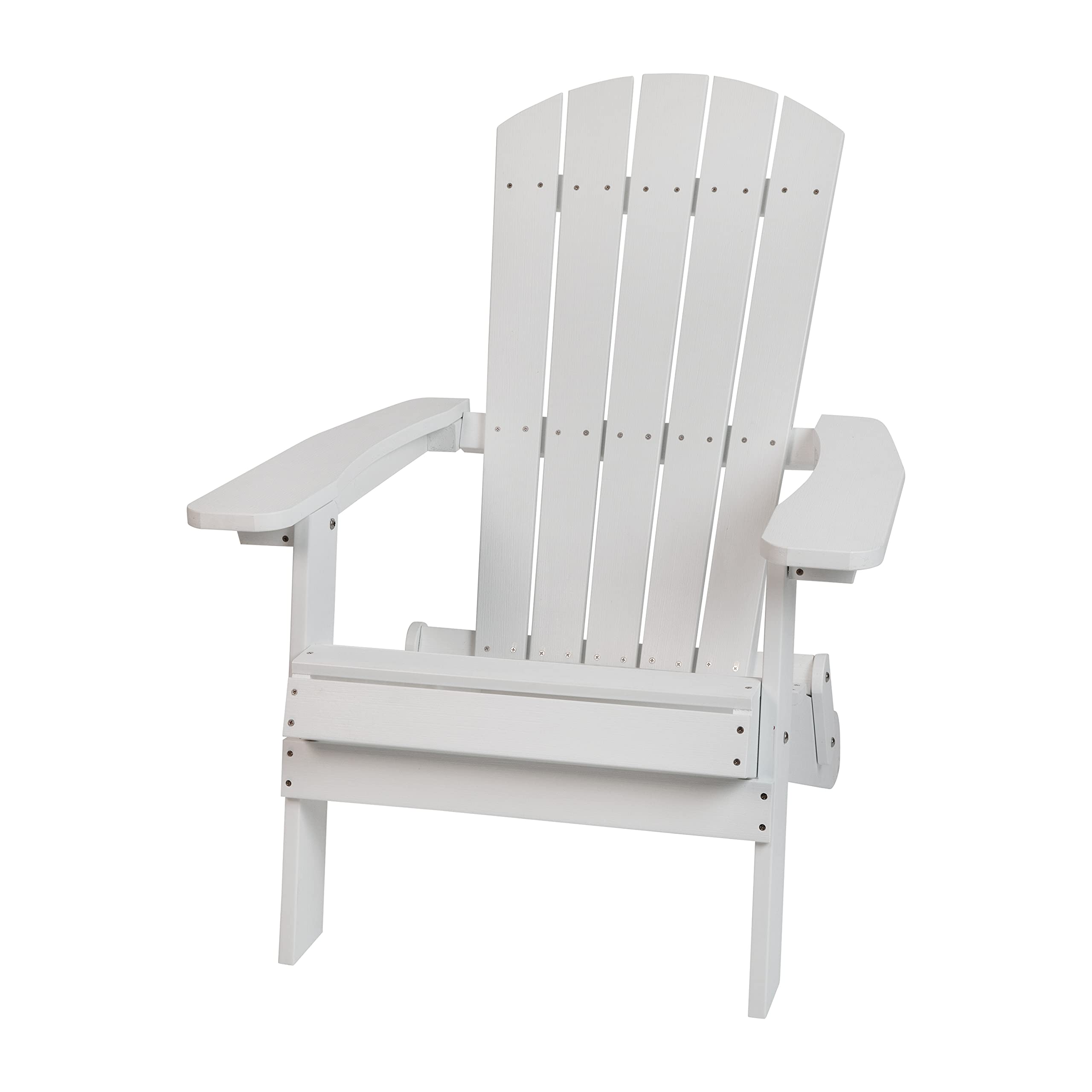 EMMA + OLIVER White All-Weather Poly Resin Folding Adirondack Chair - Outdoor Patio Furniture for Garden, Poolside & Backyard Relaxation