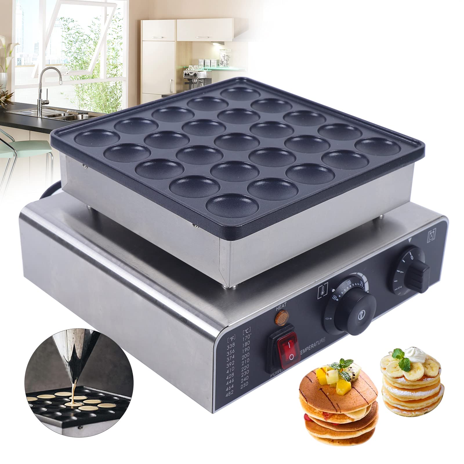 25-Hole Mini Pancake Maker Machine - Electric Dorayaki & Muffin Maker with Nonstick Surface - Perfect for Pancakes, Cake Pops - Ideal for Restaurants, Home Kitchens & Breakfast Parties