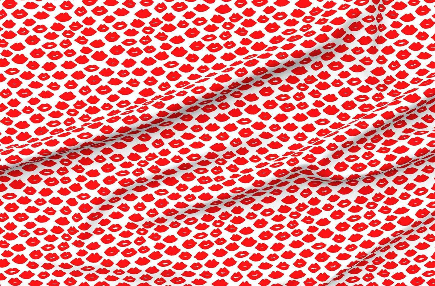 Valentine's Day Lips Kisses Printed Denim Fabric by The Yard - Red & White Lipstick Beauty Fashion Design for Apparel, Home Decor & Upholstery | Perfect for DIY Valentine Gifts, Romantic Home Textiles & Fashion Accessories