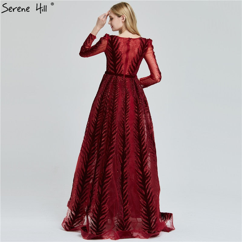 Luxury Velvet Wine Red Evening Gown with Long Sleeves & Beading - Plus Size Formal Dress for Women 2025 - Elegant Prom, Wedding Guest, or Gala Event Attire