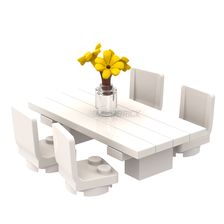 LEGO Outdoor Patio Furniture Set - Miniature White Table with 4 Chairs & Flower Decorations | MiniMOC | Perfect for Dollhouse, Miniature Garden & LEGO City Displays