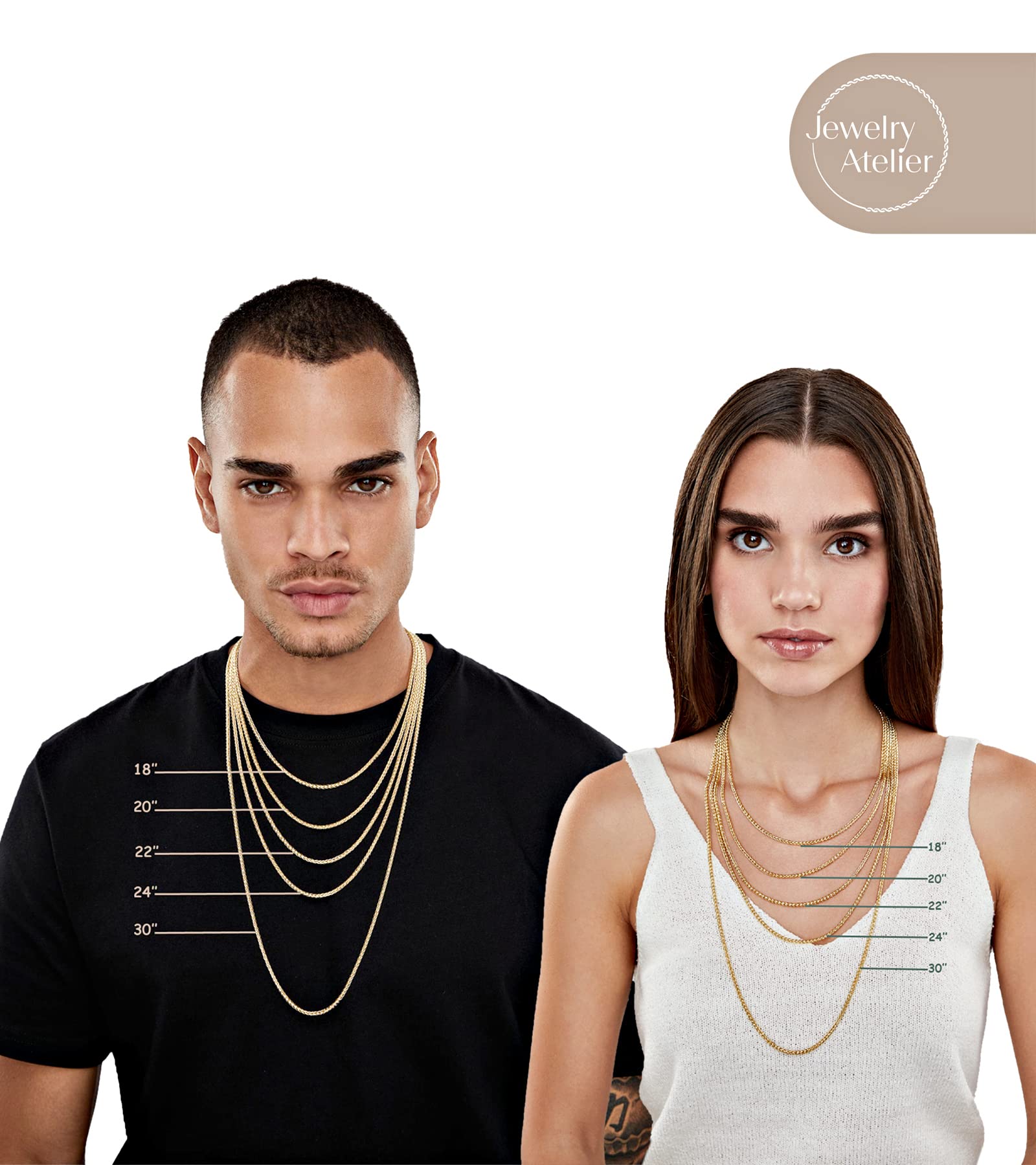 14K Solid Yellow Gold Filled Wheat Chain Necklace for Women & Men - 2.5mm & 3.2mm Round Palm Link Jewelry - Perfect for Everyday Wear, Gifts & Special Occasions