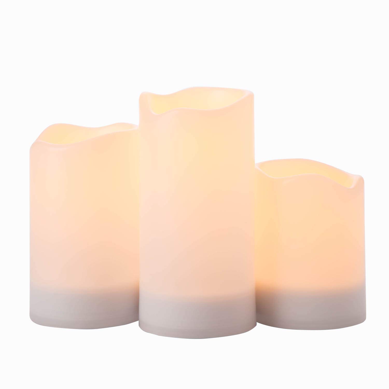 Outdoor Solar Candles 3 Pack - Waterproof Flameless LED Pillar Candles with Flickering Light & Dusk to Dawn Timer - Perfect for Patio, Garden, Yard, and Poolside Decor - Rechargeable Batteries Included