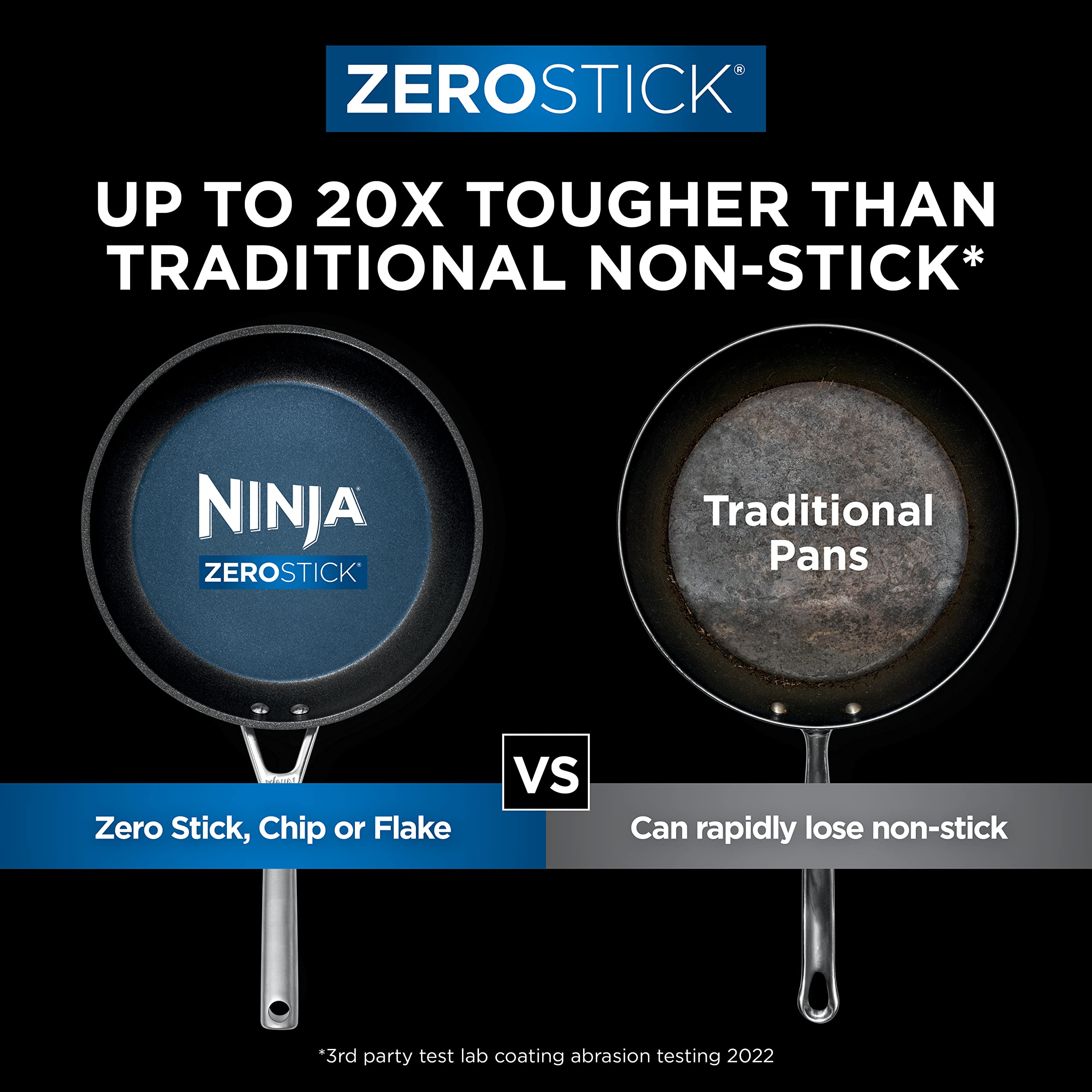 Ninja ZEROSTICK 2-Piece Stainless Steel Frying Pan Set (24cm & 28cm) - Induction Compatible, Dishwasher Safe, Long-Lasting Nonstick Cookware for Home Kitchen - Perfect for Searing, Sauteing & Frying Eggs, Meat & Vegetables