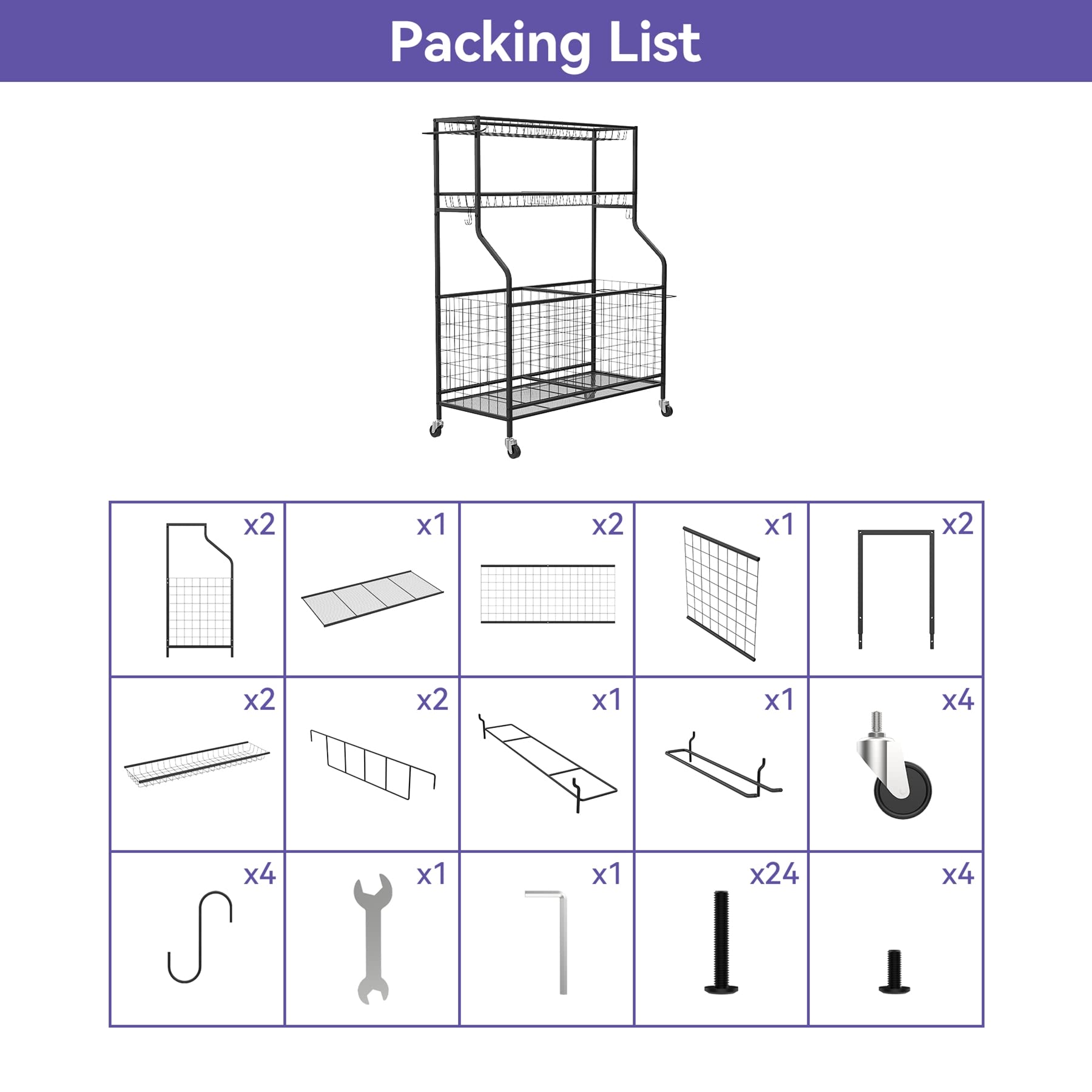 Garage Ball & Sports Equipment Organizer - Heavy Duty Rolling Ball Cart with Storage Baskets for Indoor/Outdoor Use - Perfect for Kids' Toys, Basketballs, Soccer Balls & Playroom Organization