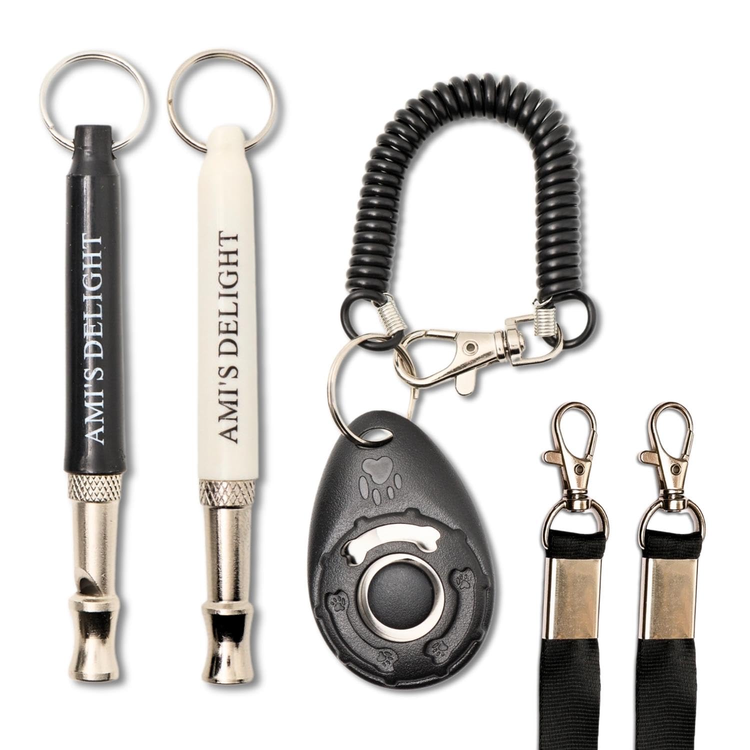 Premium Adjustable Dog Whistle Set - 5 PCS with Lanyards & Clicker for Bark Control - Train Neighbor's Dogs